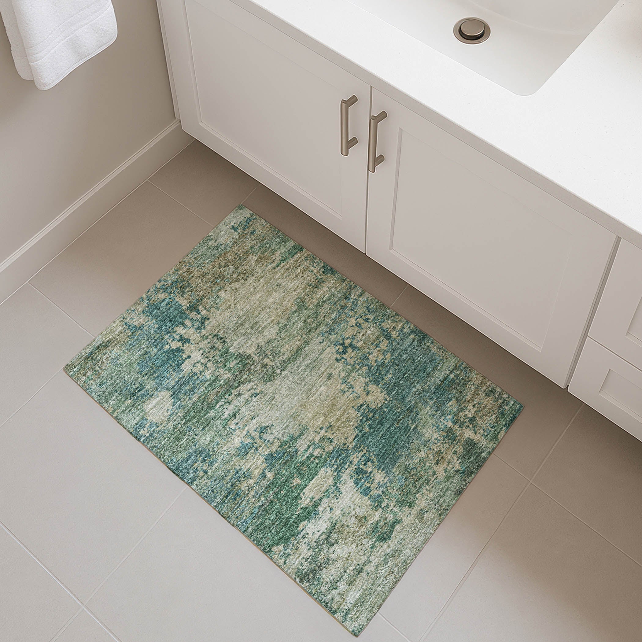 Bangkok Machine Washable Transitional Teal Rug 1'8" x 2'6" #shape_Rectangle