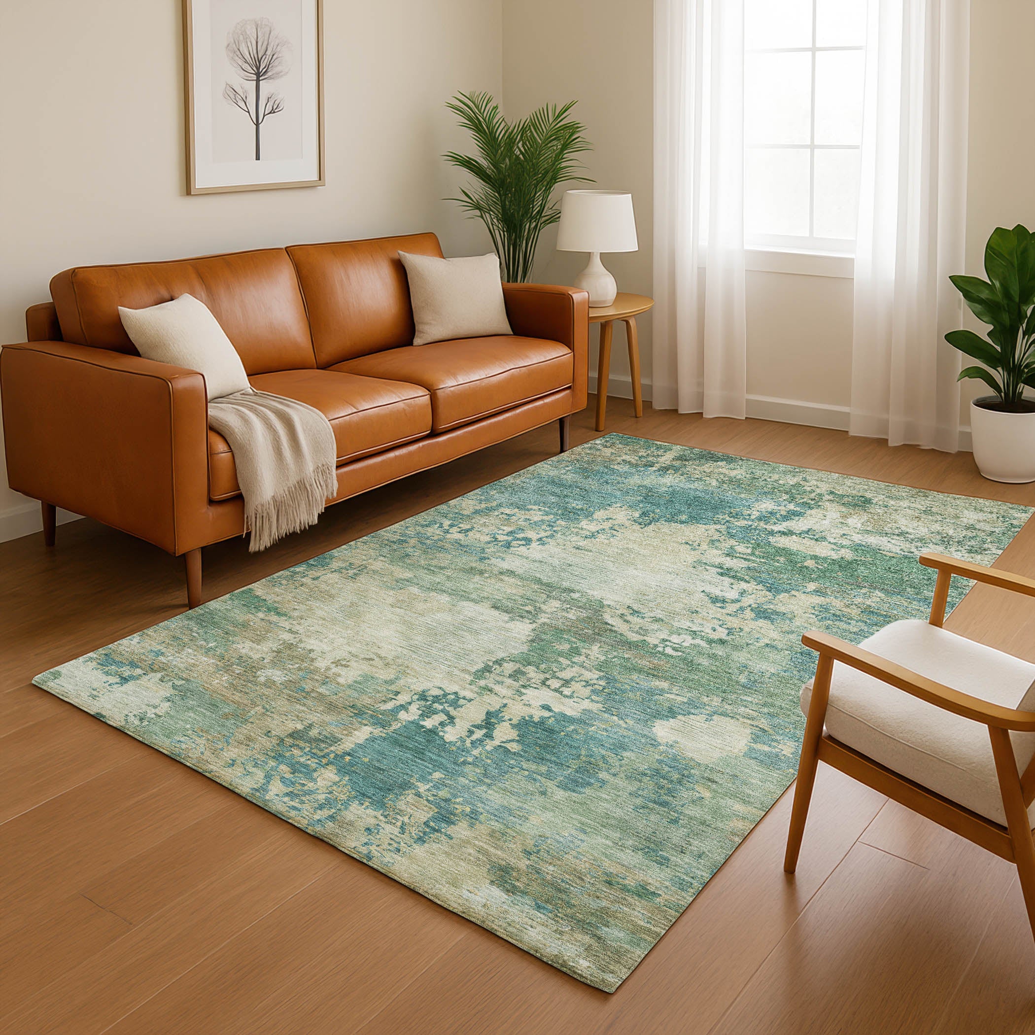 Bangkok Machine Washable Transitional Teal Rug 2'6" x 3'10" #shape_Rectangle