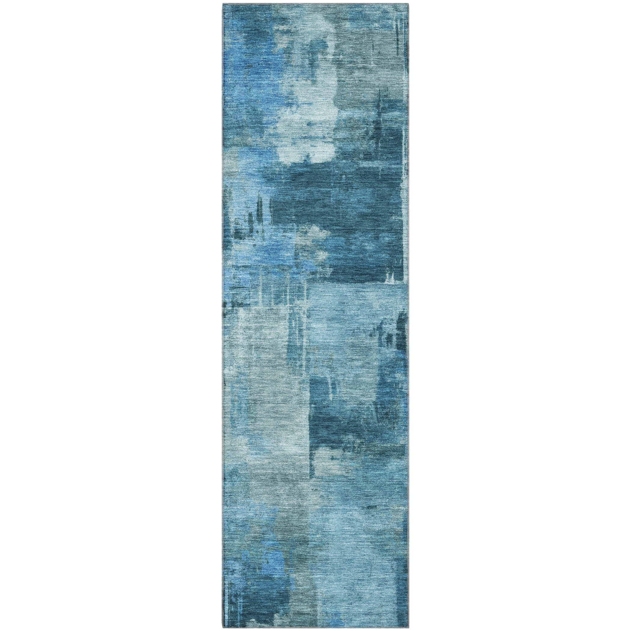 Seville Machine Washable Transitional Blue Rug 2'3" x 7'6" #shape_Runner