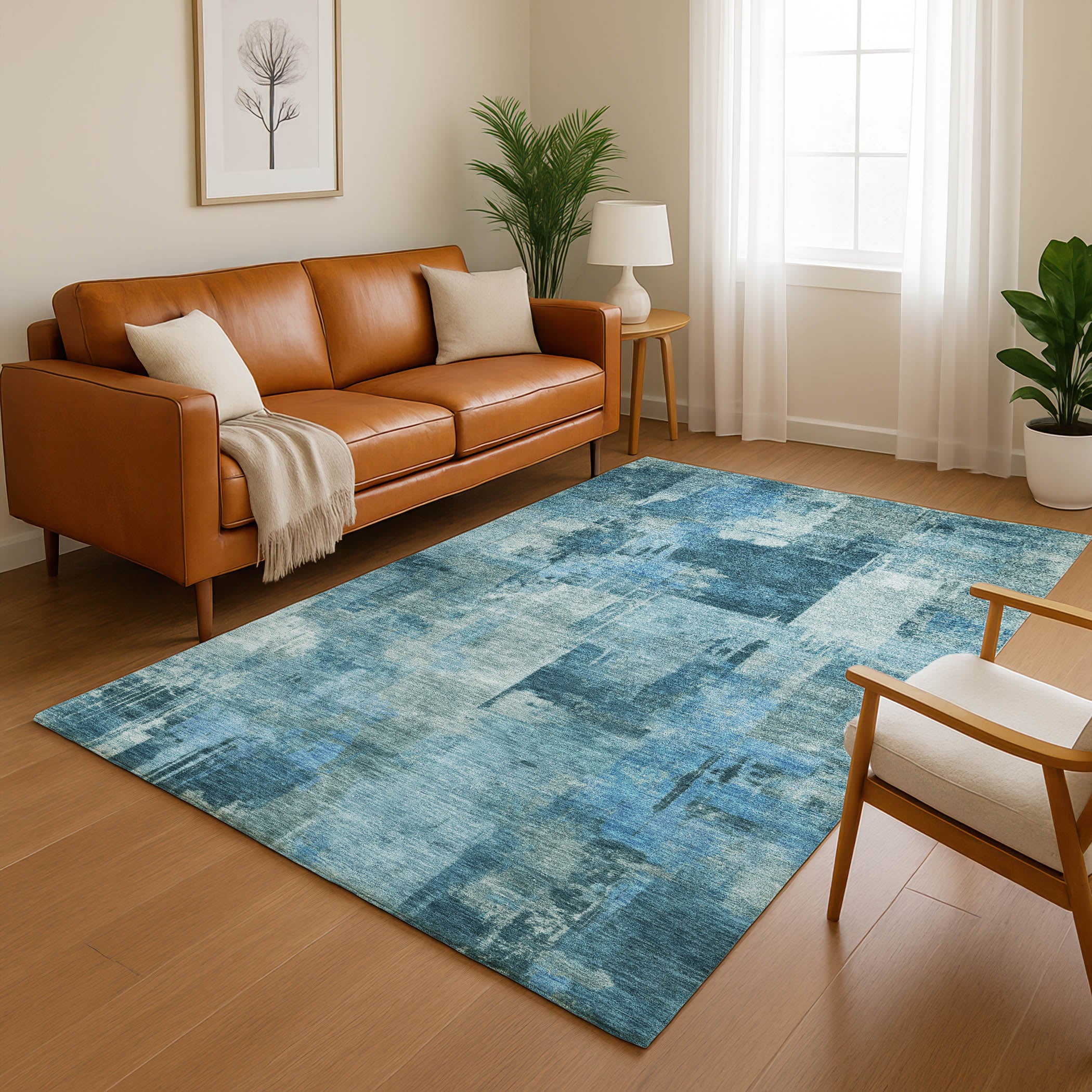 Seville Machine Washable Transitional Blue Rug 2'6" x 3'10" #shape_Rectangle