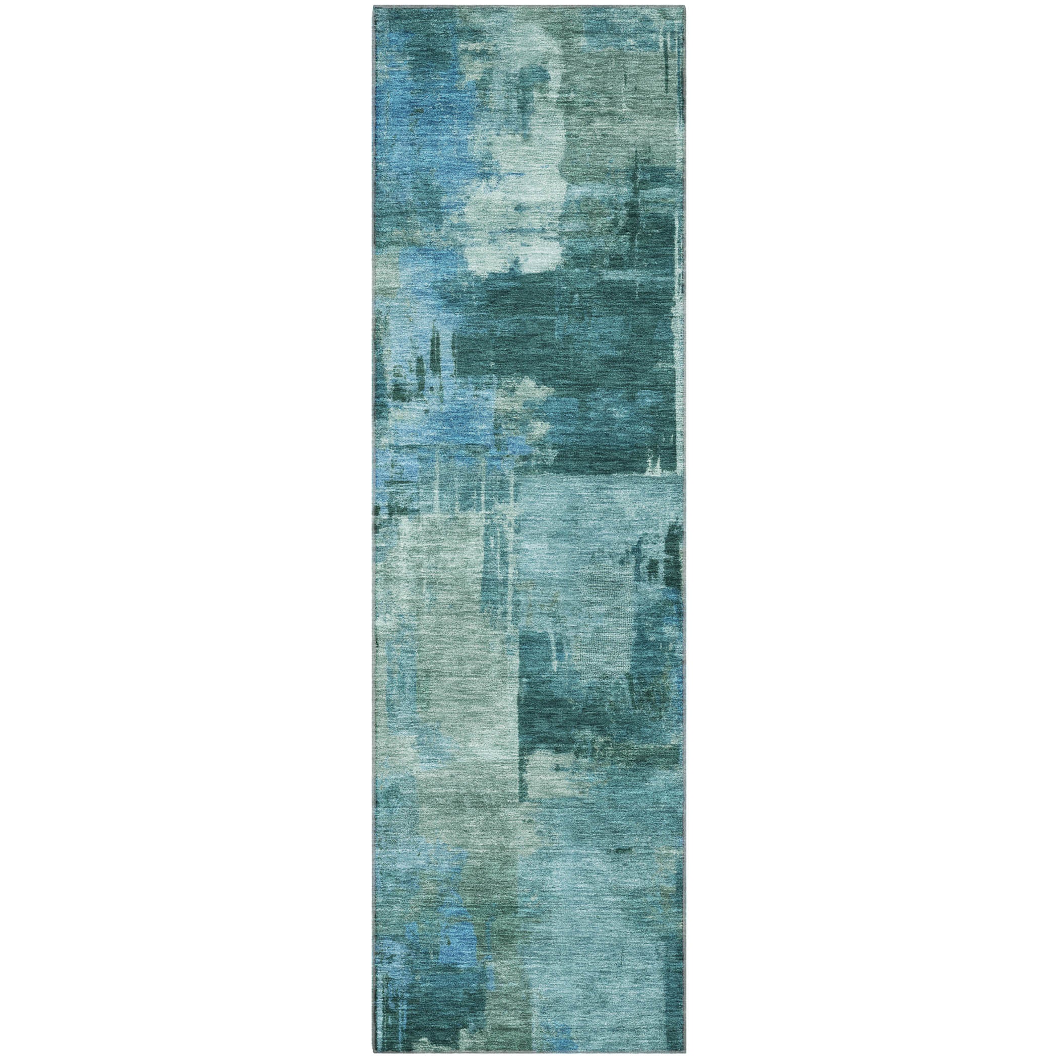 Seville Machine Washable Transitional Teal Rug 2'3" x 7'6" #shape_Runner