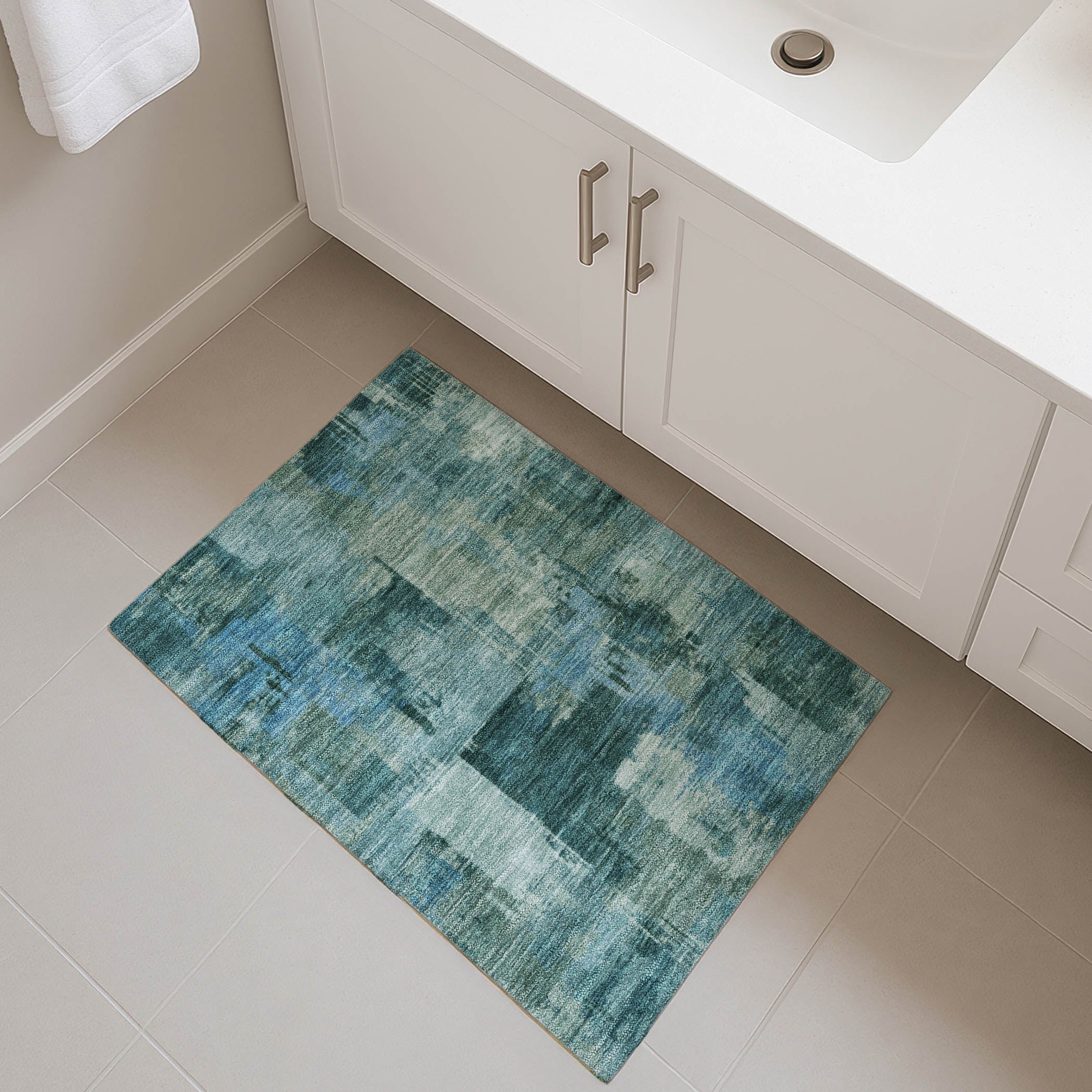 Seville Machine Washable Transitional Teal Rug 1'8" x 2'6" #shape_Rectangle