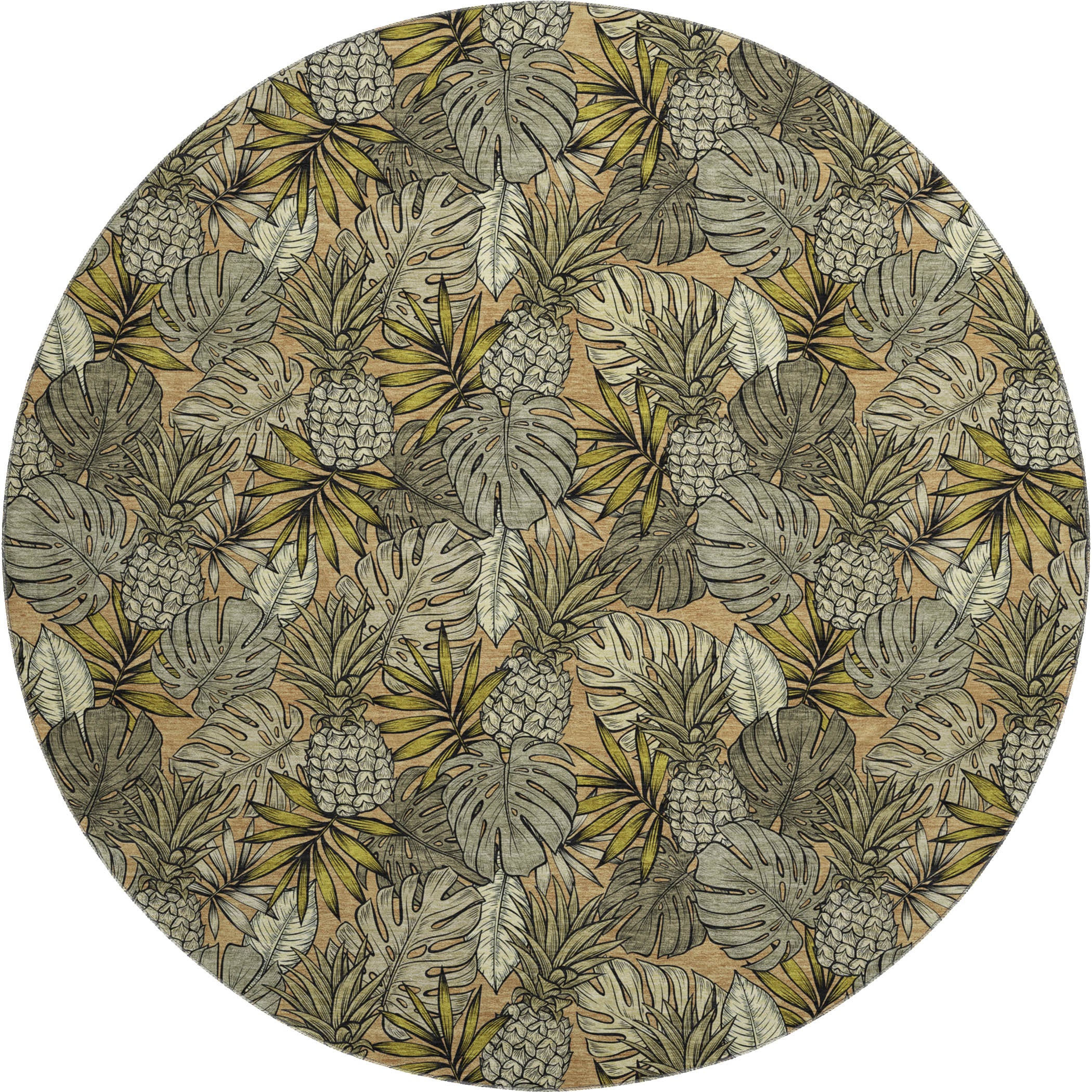 Chiang Mai Machine Washable Tropical Baja Brown Rug 8' x 8' #shape_Round