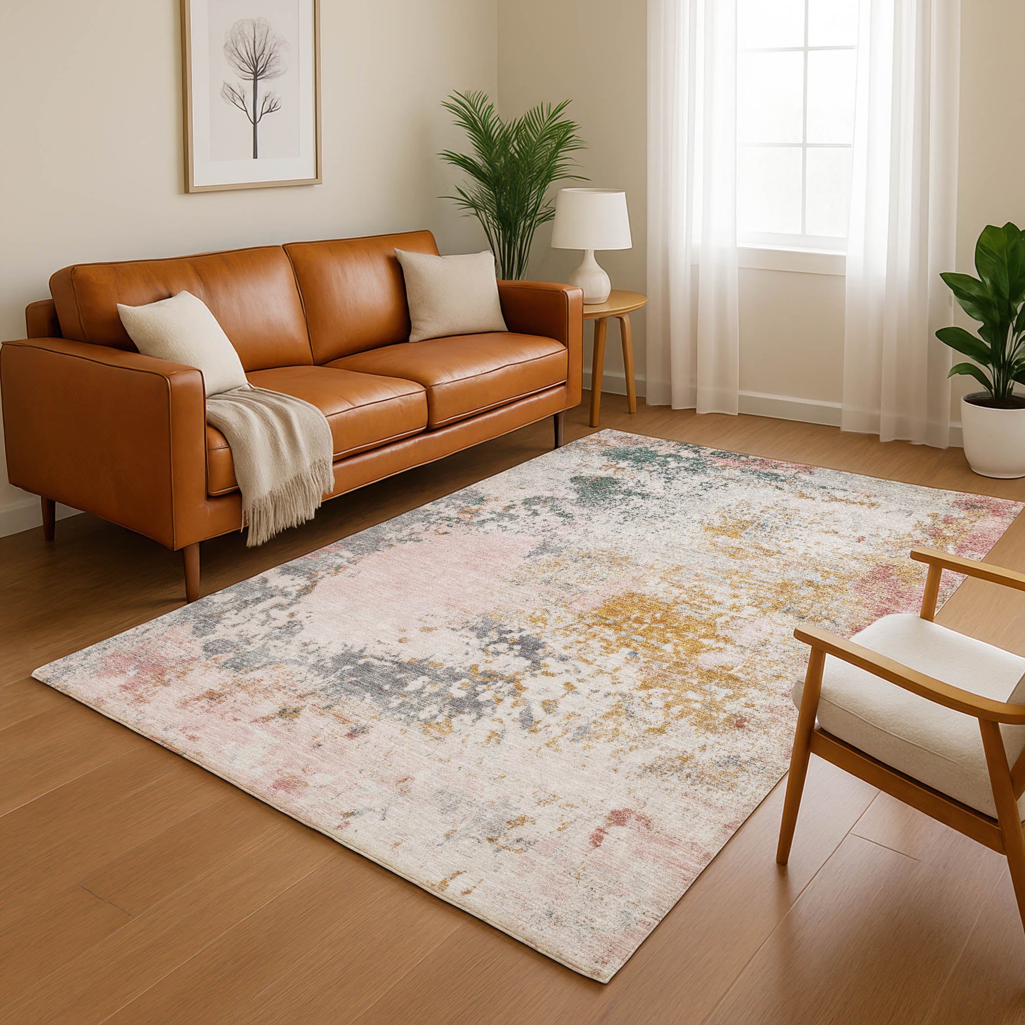 Santorini Machine Washable Transitional Pink Rug 2'6" x 3'10" #shape_Rectangle