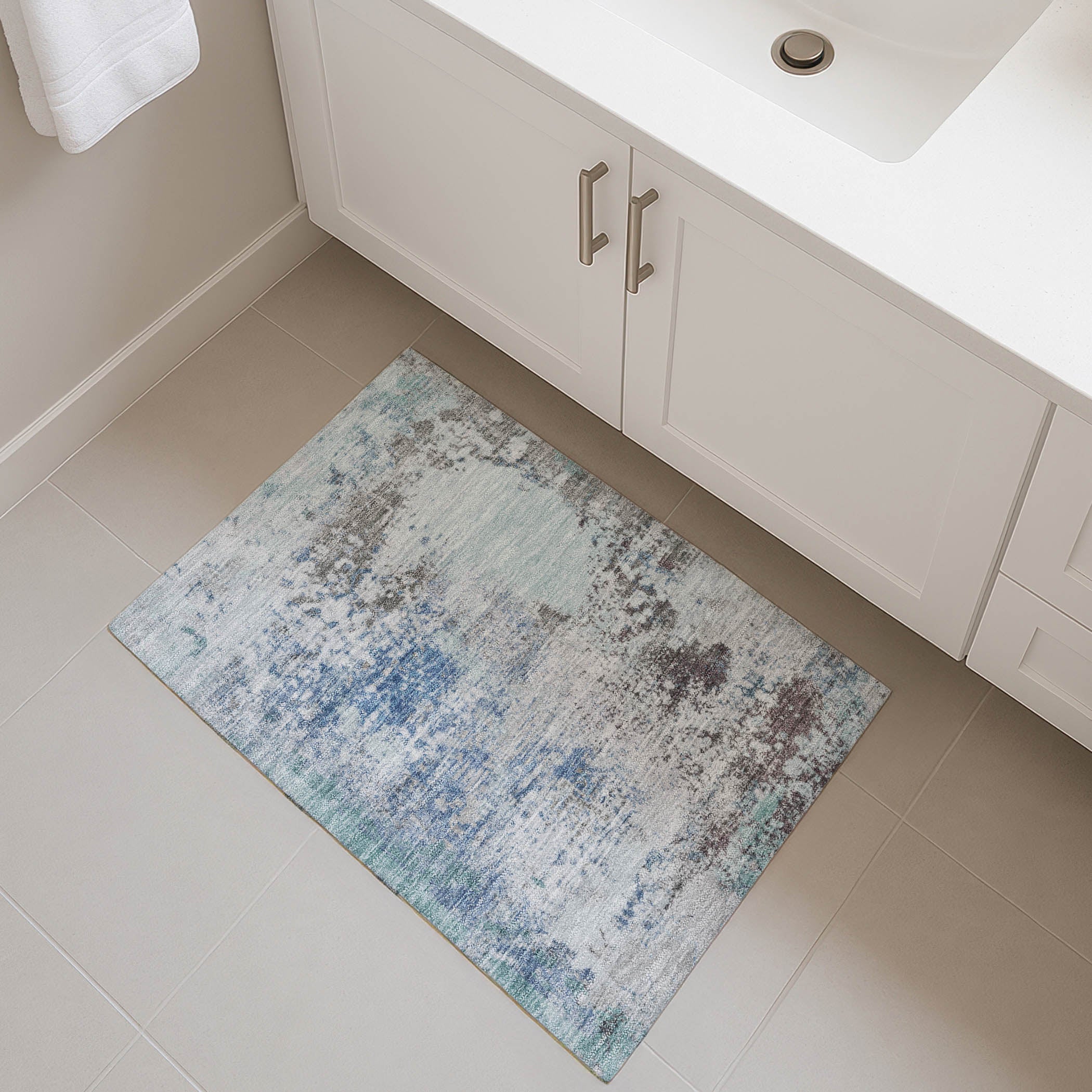 Santorini Machine Washable Transitional Turquoise Teal Rug 1'8" x 2'6" #shape_Rectangle