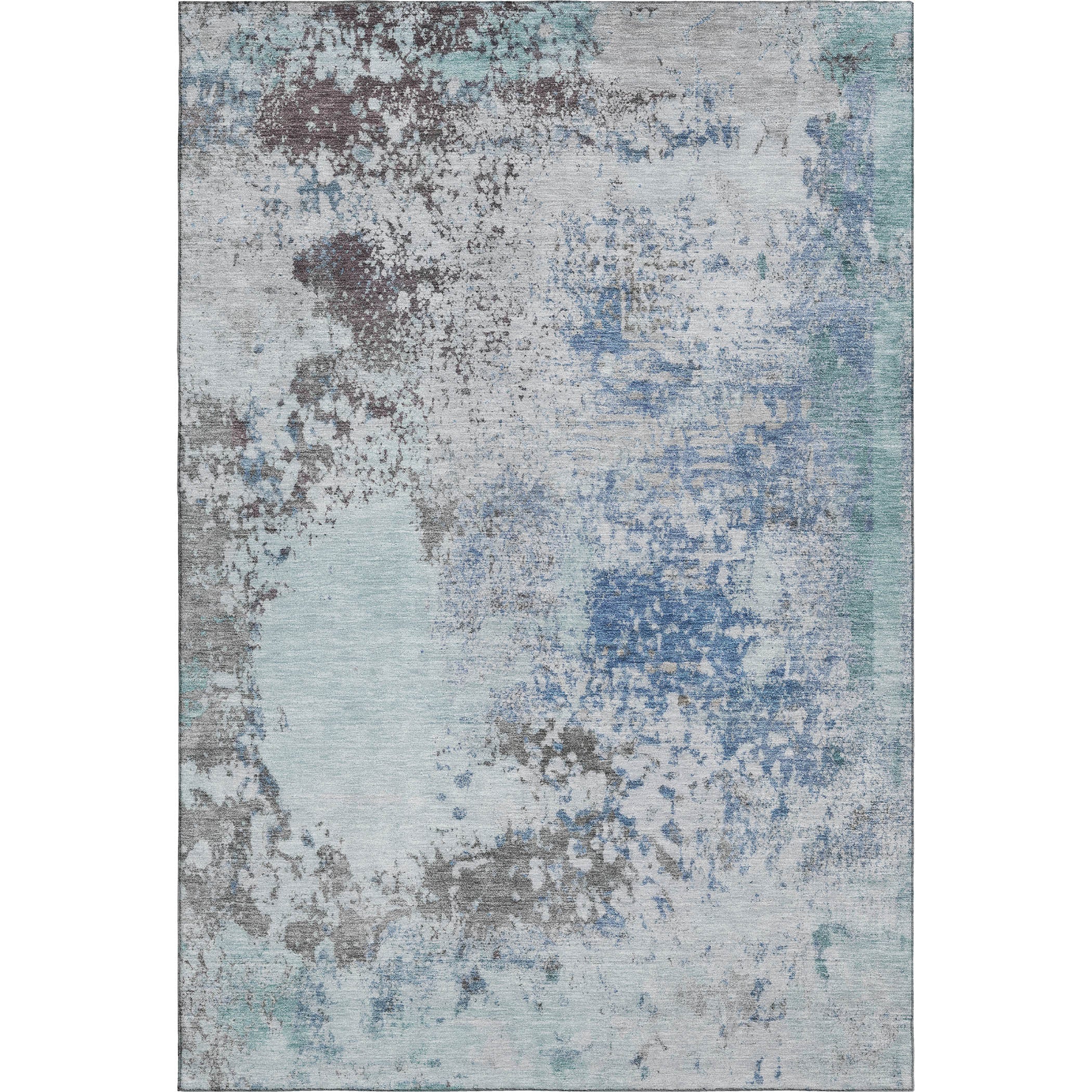 Santorini Machine Washable Transitional Turquoise Teal Rug 2'6" x 3'10" #shape_Rectangle