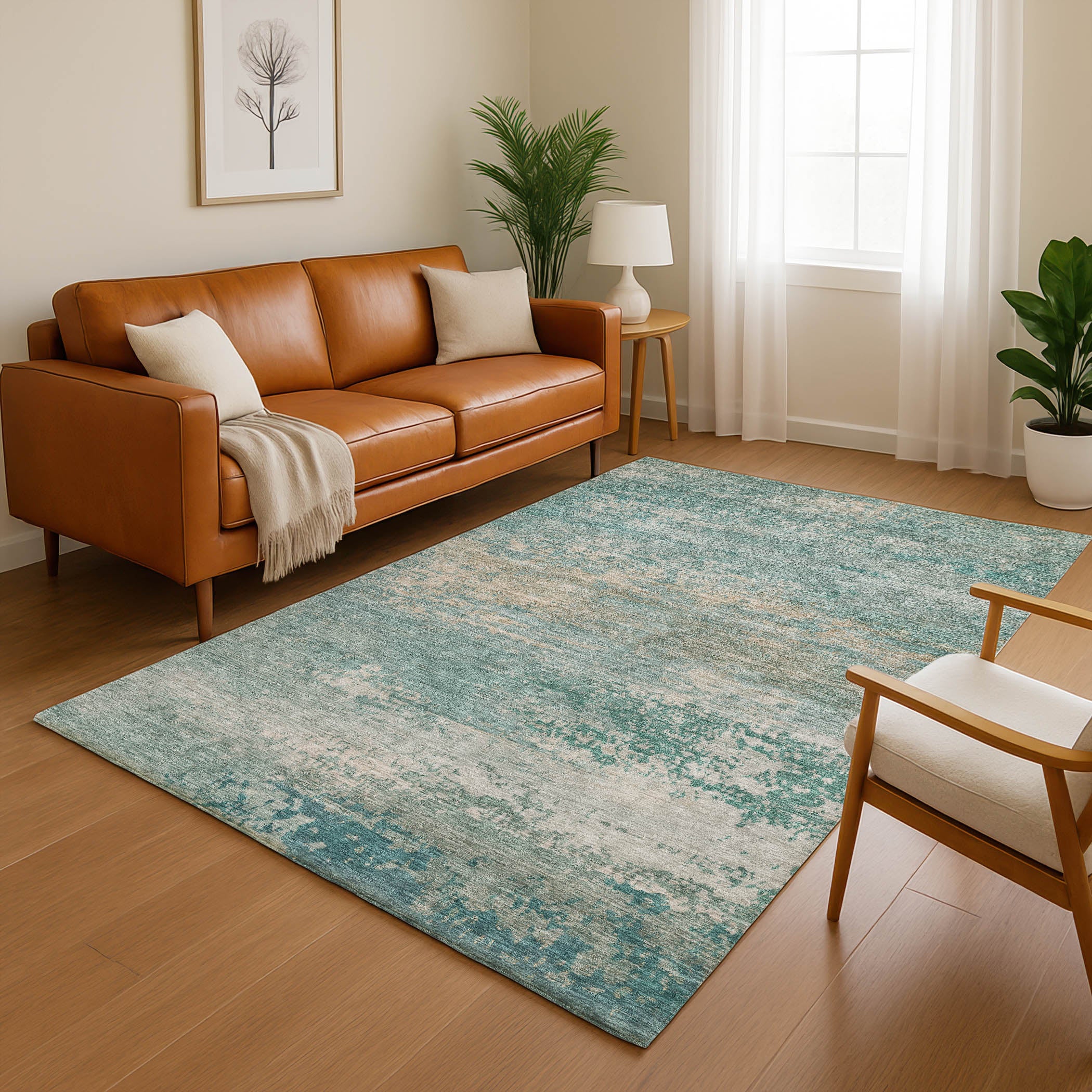 Chiang Mai Machine Washable Transitional Aqua Teal Rug 2'6" x 3'10" #shape_Rectangle