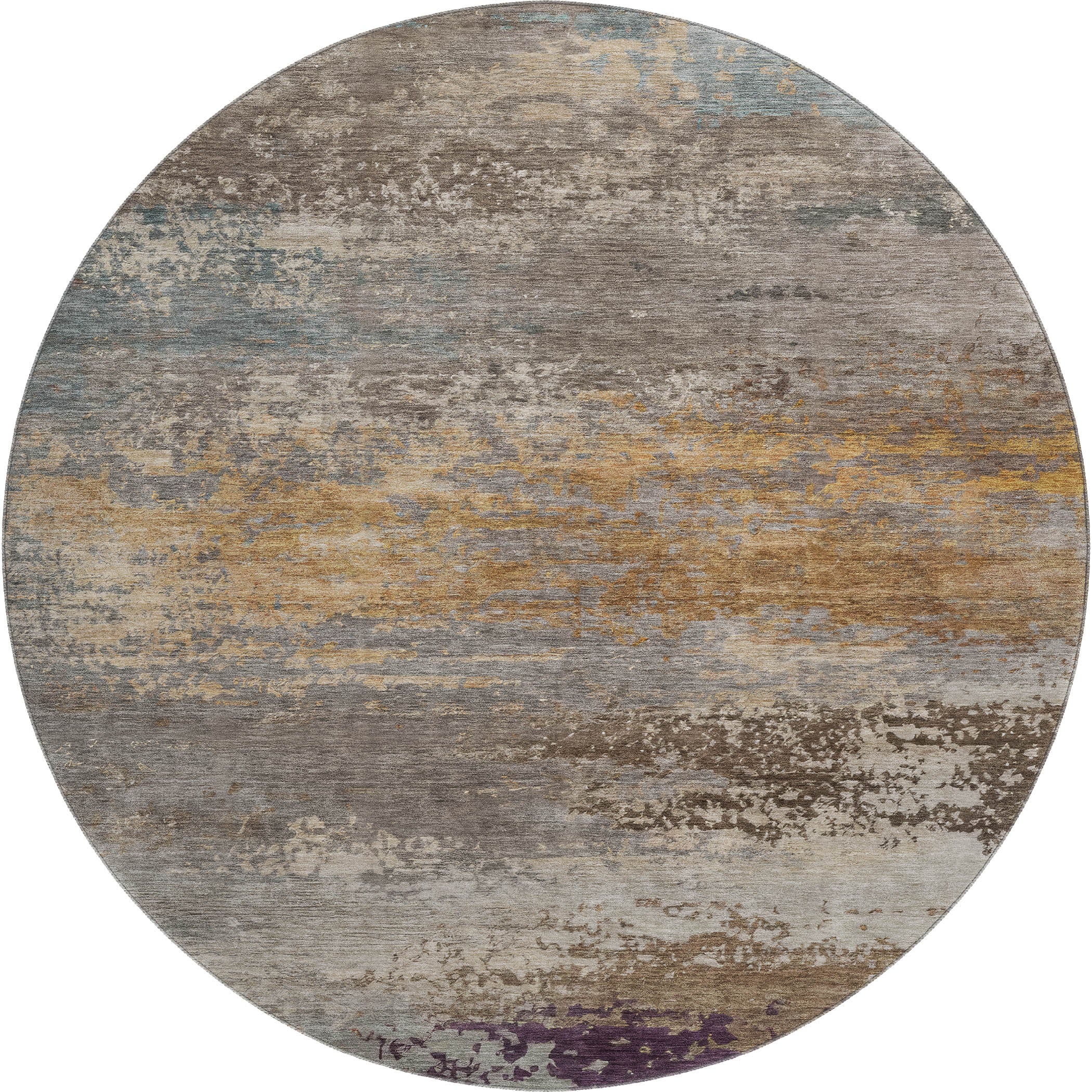 Chiang Mai Machine Washable Transitional Brown Rug 8' x 8' #shape_Round