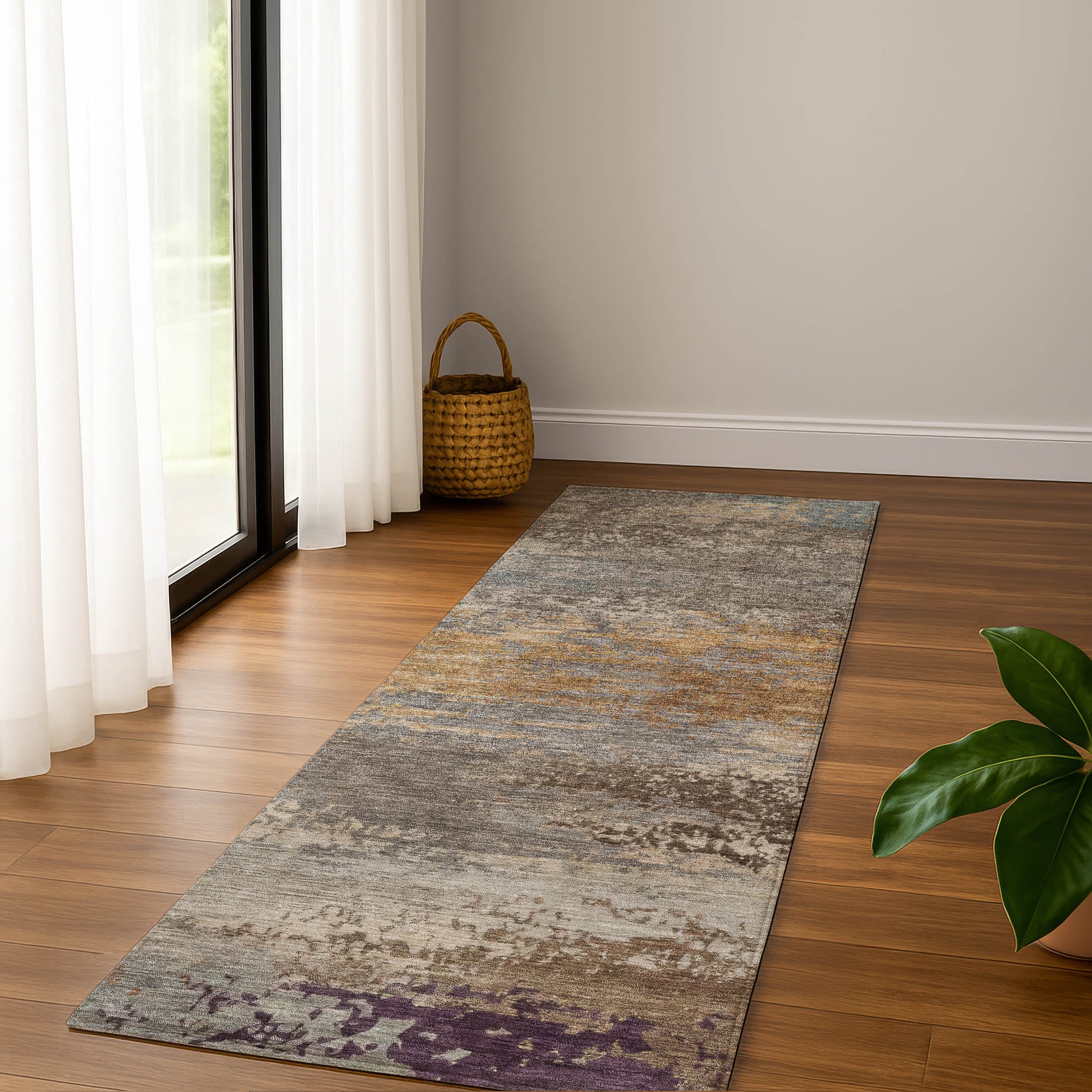 Chiang Mai Machine Washable Transitional Brown Rug 2'3" x 7'6" #shape_Runner