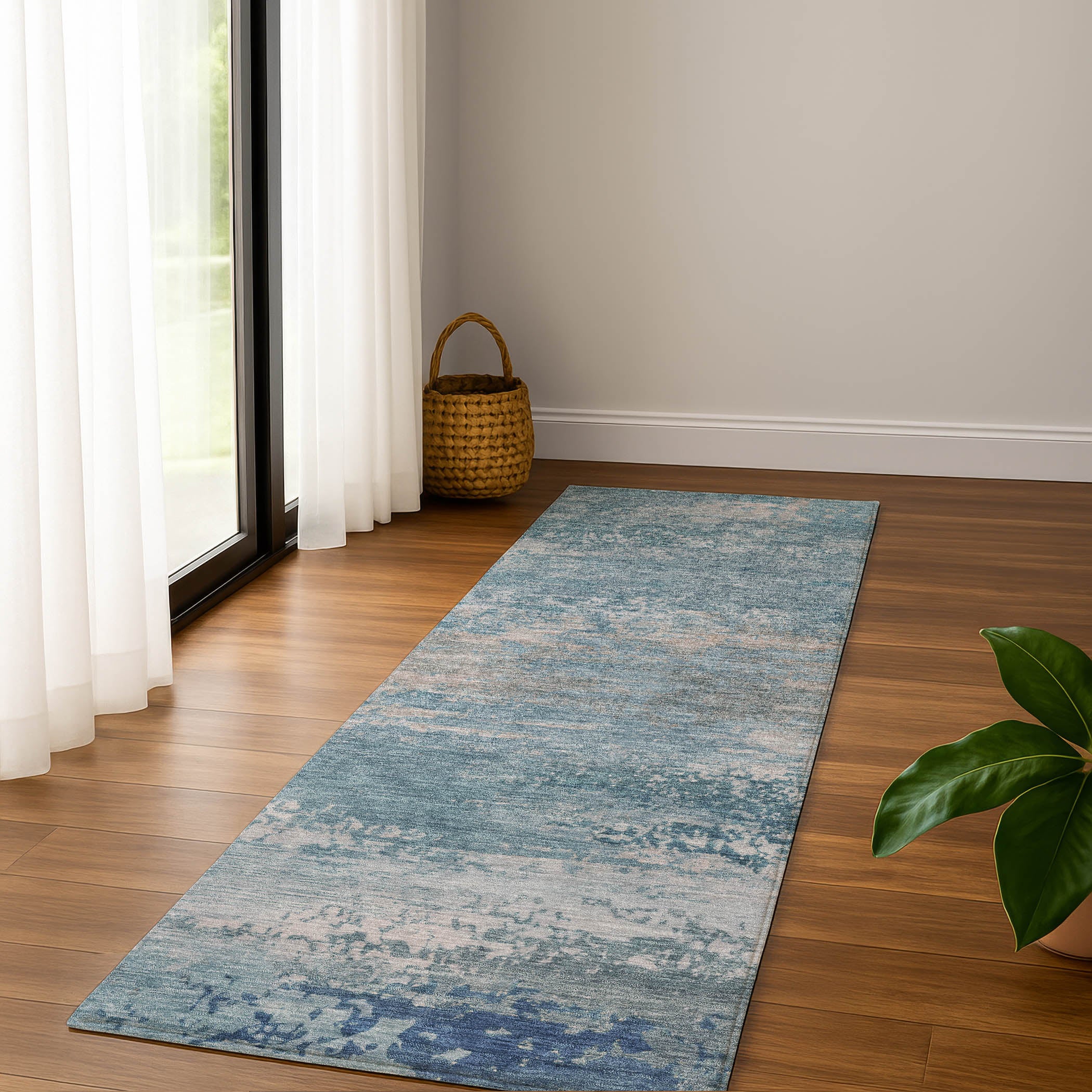 Chiang Mai Machine Washable Transitional Sky Blue Rug 2'3" x 7'6" #shape_Runner