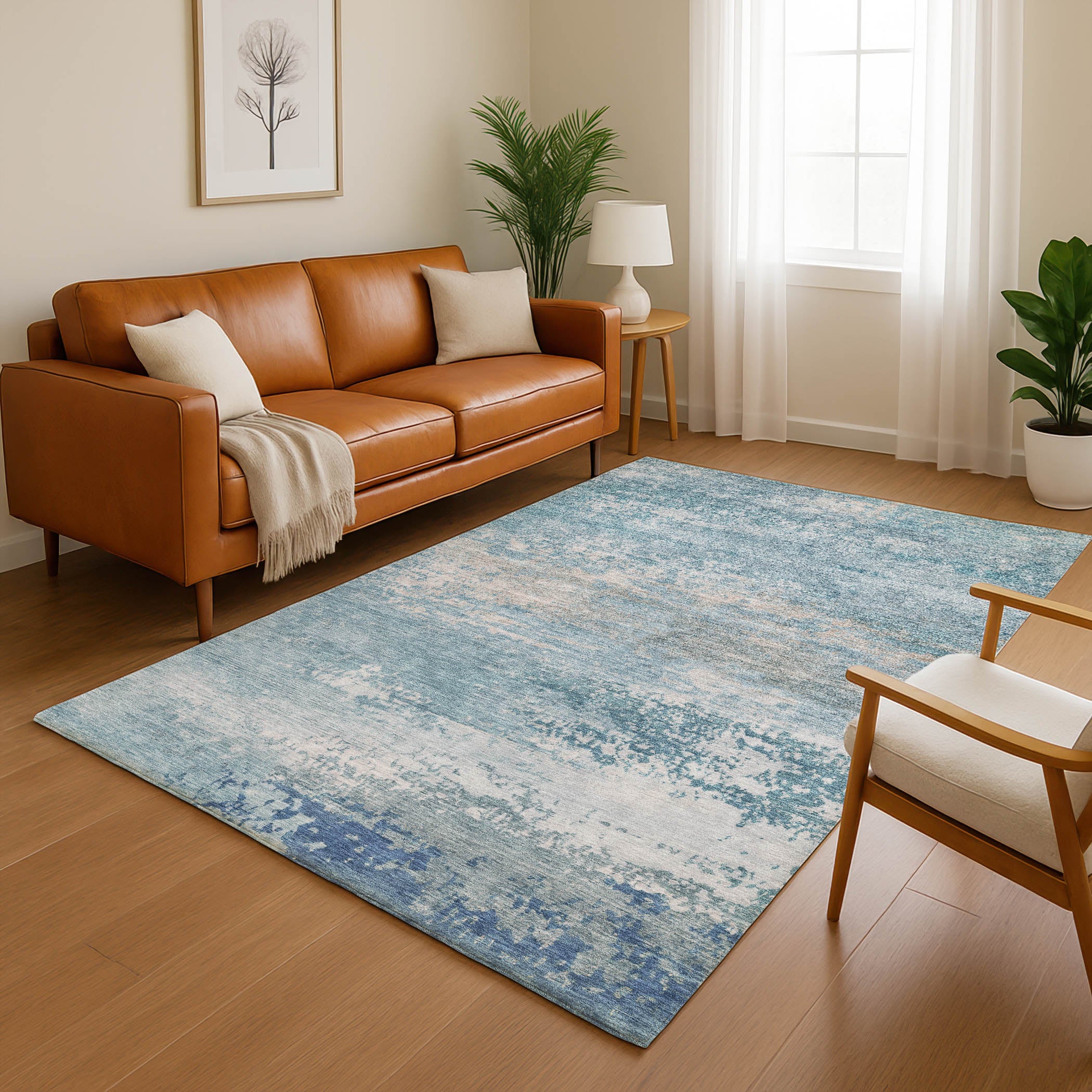 Chiang Mai Machine Washable Transitional Sky Blue Rug 2'6" x 3'10" #shape_Rectangle