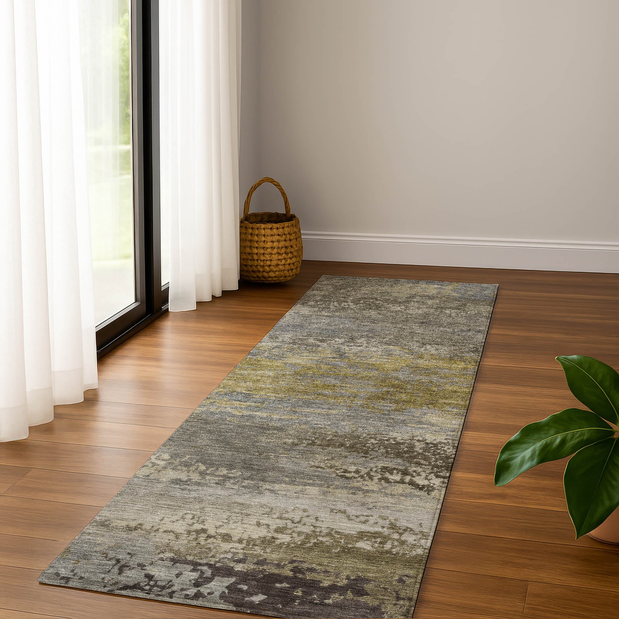 Chiang Mai Machine Washable Transitional Taupe Brown Rug 2'3" x 7'6" #shape_Runner