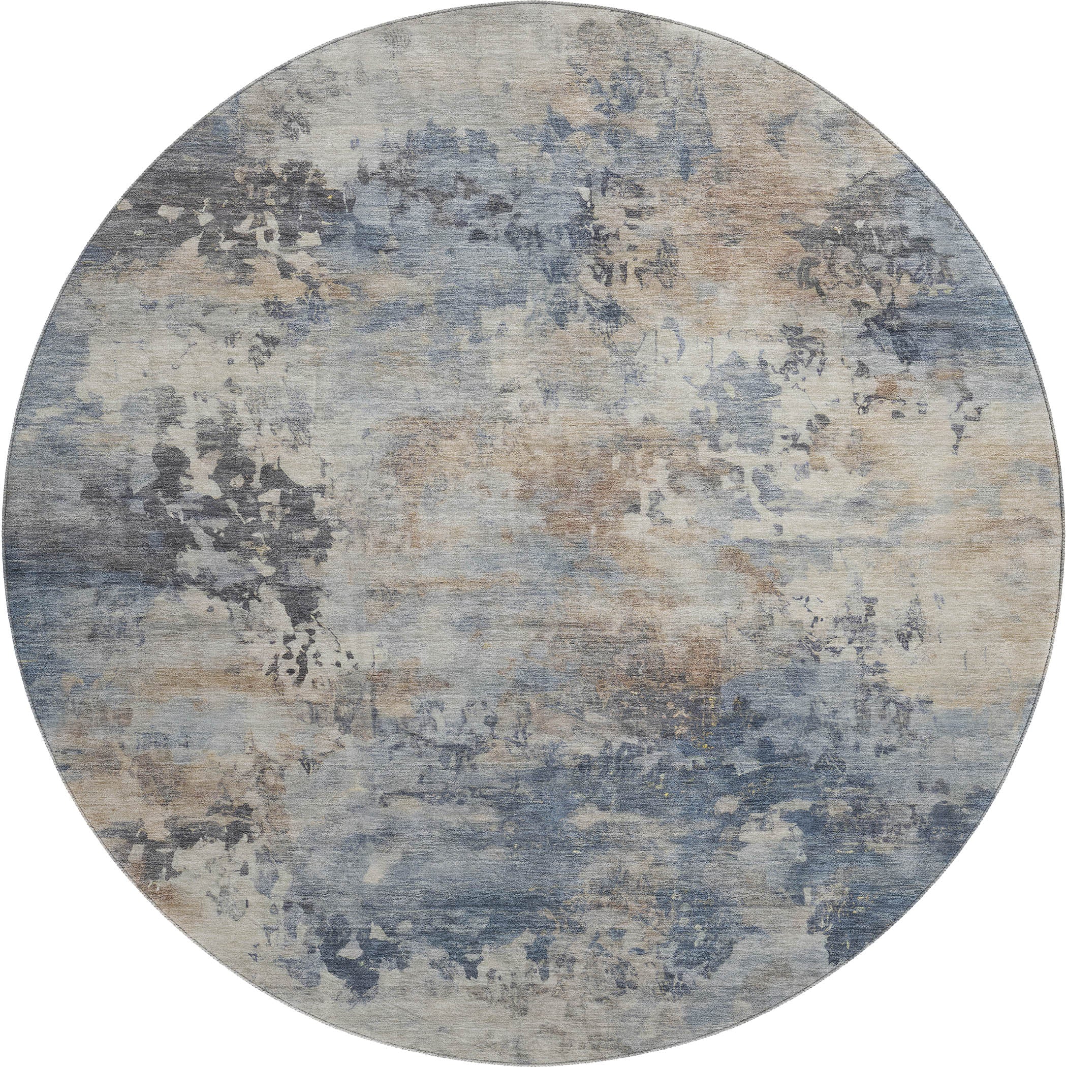Santorini Machine Washable Transitional Denim Blue Rug 8' x 8' #shape_Round