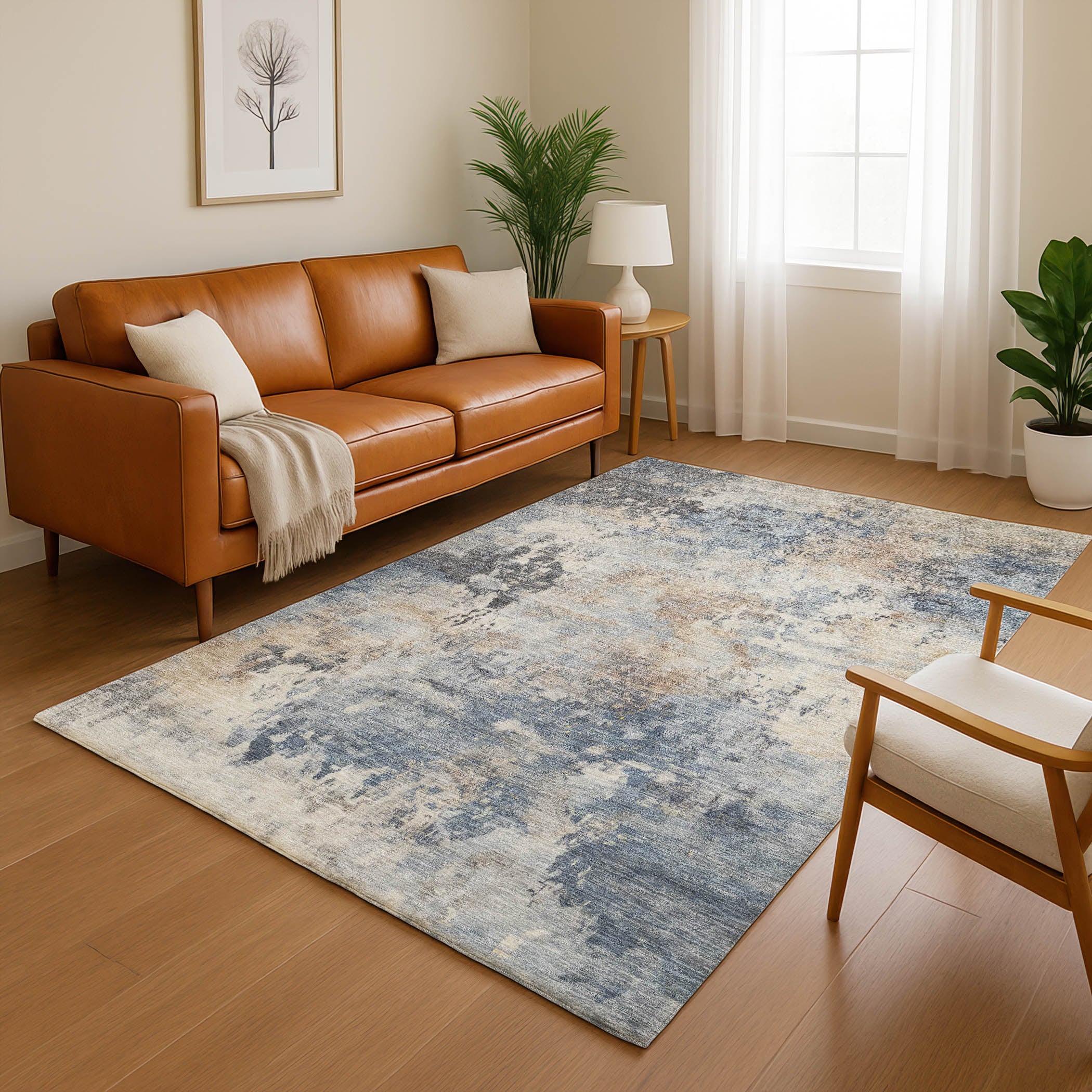 Santorini Machine Washable Transitional Denim Blue Rug 2'6" x 3'10" #shape_Rectangle