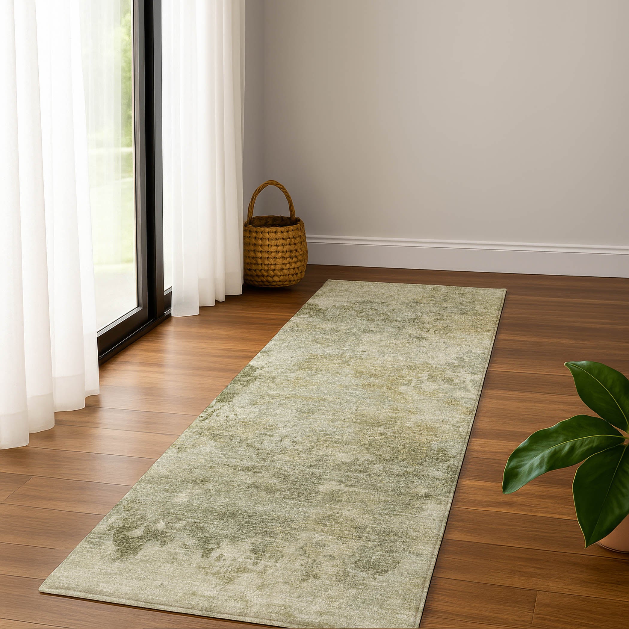 Santorini Machine Washable Transitional Sage Green Rug 2'3" x 7'6" #shape_Runner
