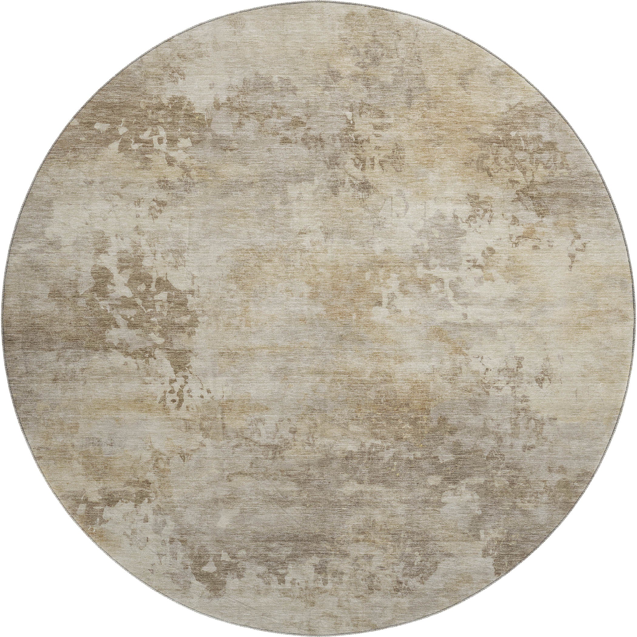 Santorini Machine Washable Transitional Tan Brown Rug 8' x 8' #shape_Round