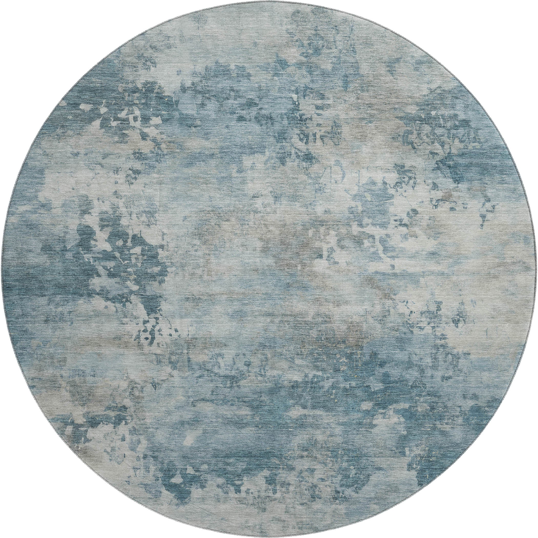 Santorini Machine Washable Transitional Teal Rug 8' x 8' #shape_Round