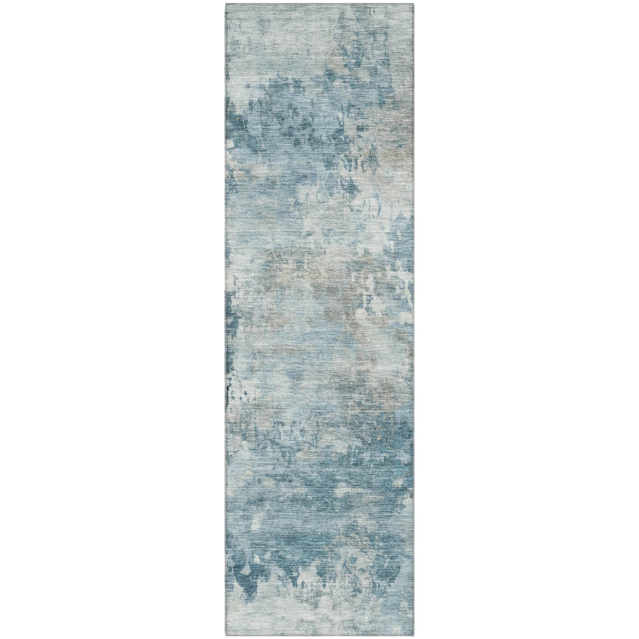 Santorini Machine Washable Transitional Teal Rug 2'3" x 7'6" #shape_Runner