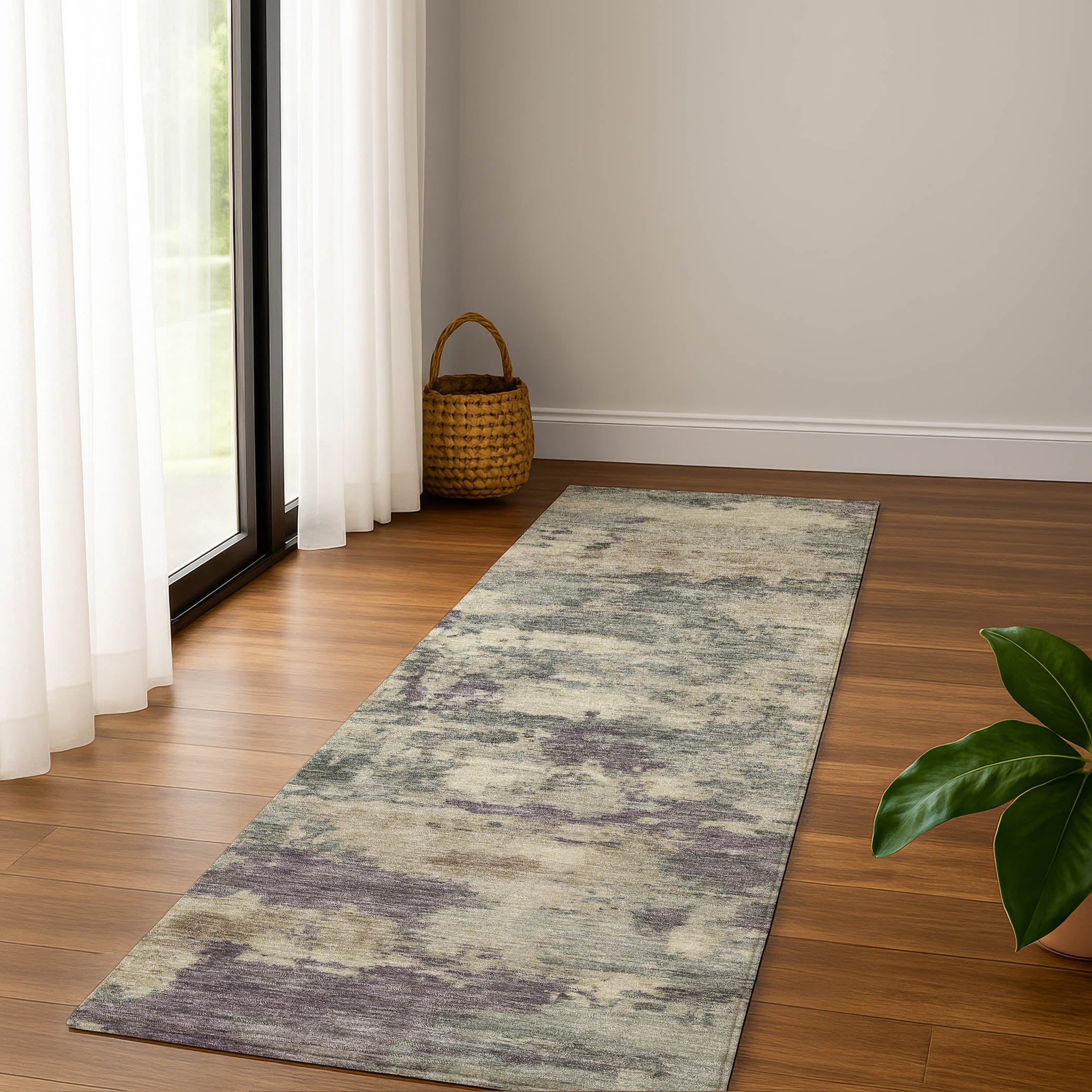 Cusco Machine Washable Transitional Sage Green Rug 2'3" x 7'6" #shape_Runner