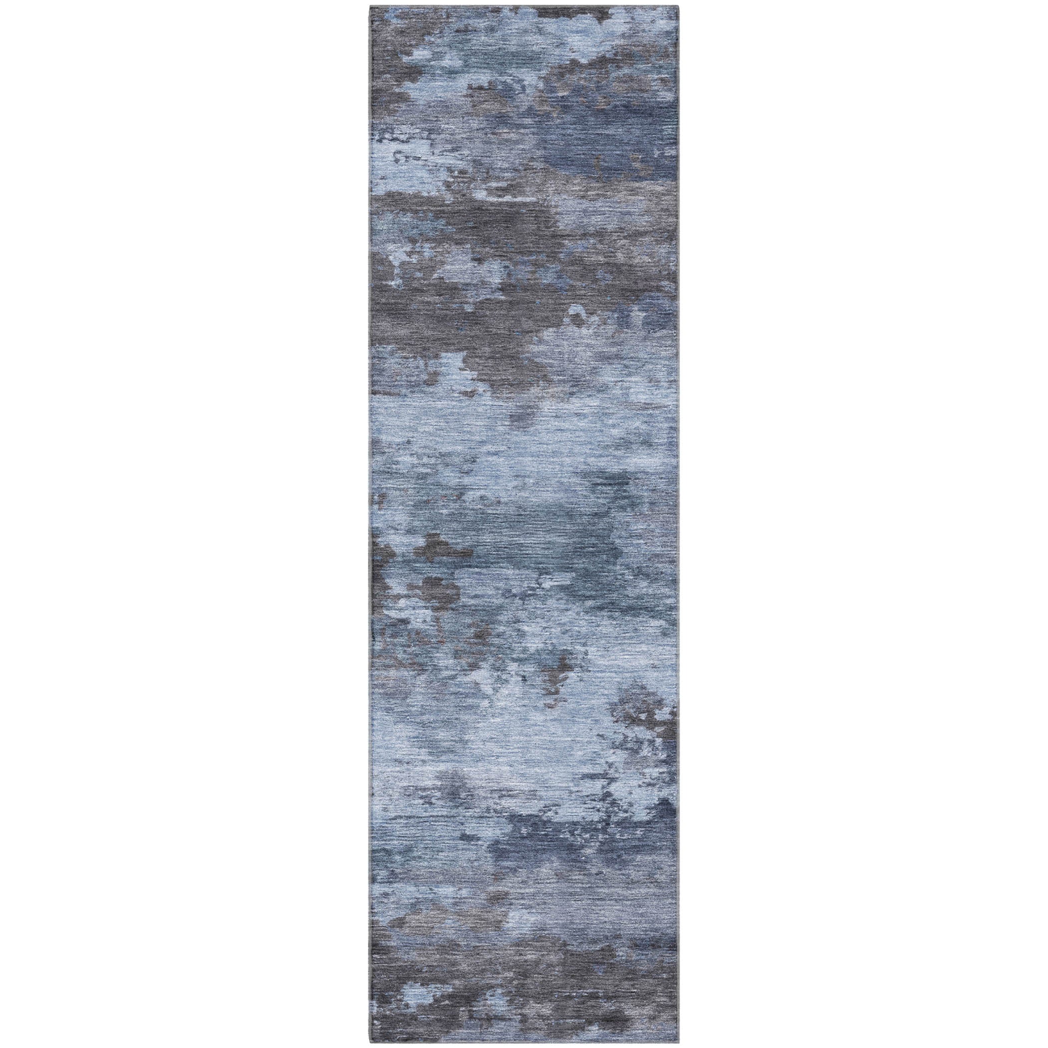 Seoul Machine Washable Transitional Blue Rug 2'3" x 7'6" #shape_Runner