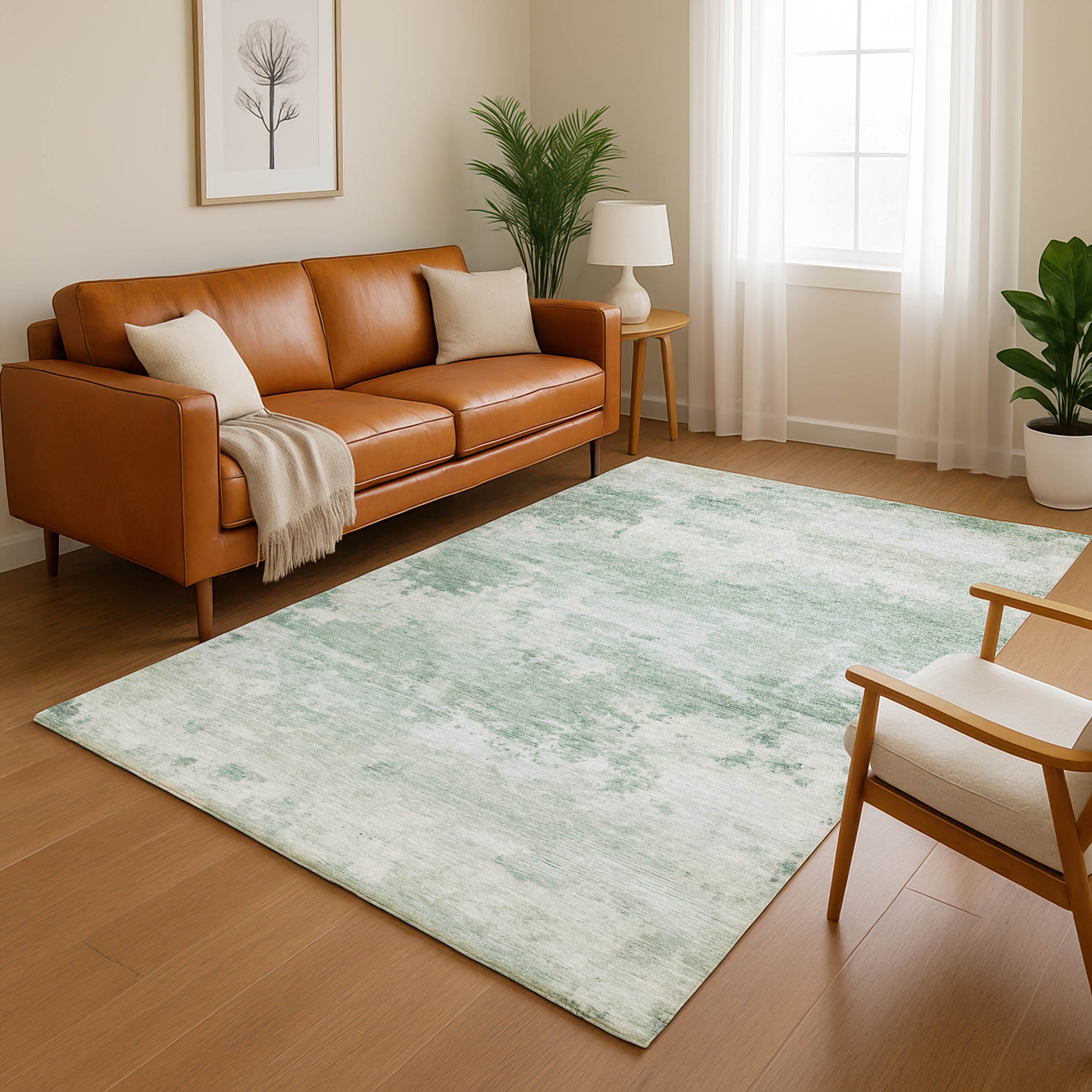 Seoul Machine Washable Transitional Mint Green Rug 2'6" x 3'10" #shape_Rectangle