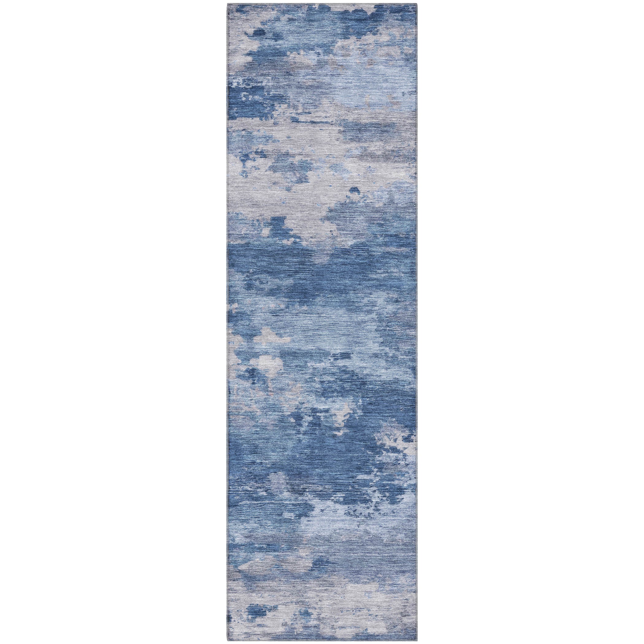 Seoul Machine Washable Transitional Navy Blue Rug 2'3" x 7'6" #shape_Runner