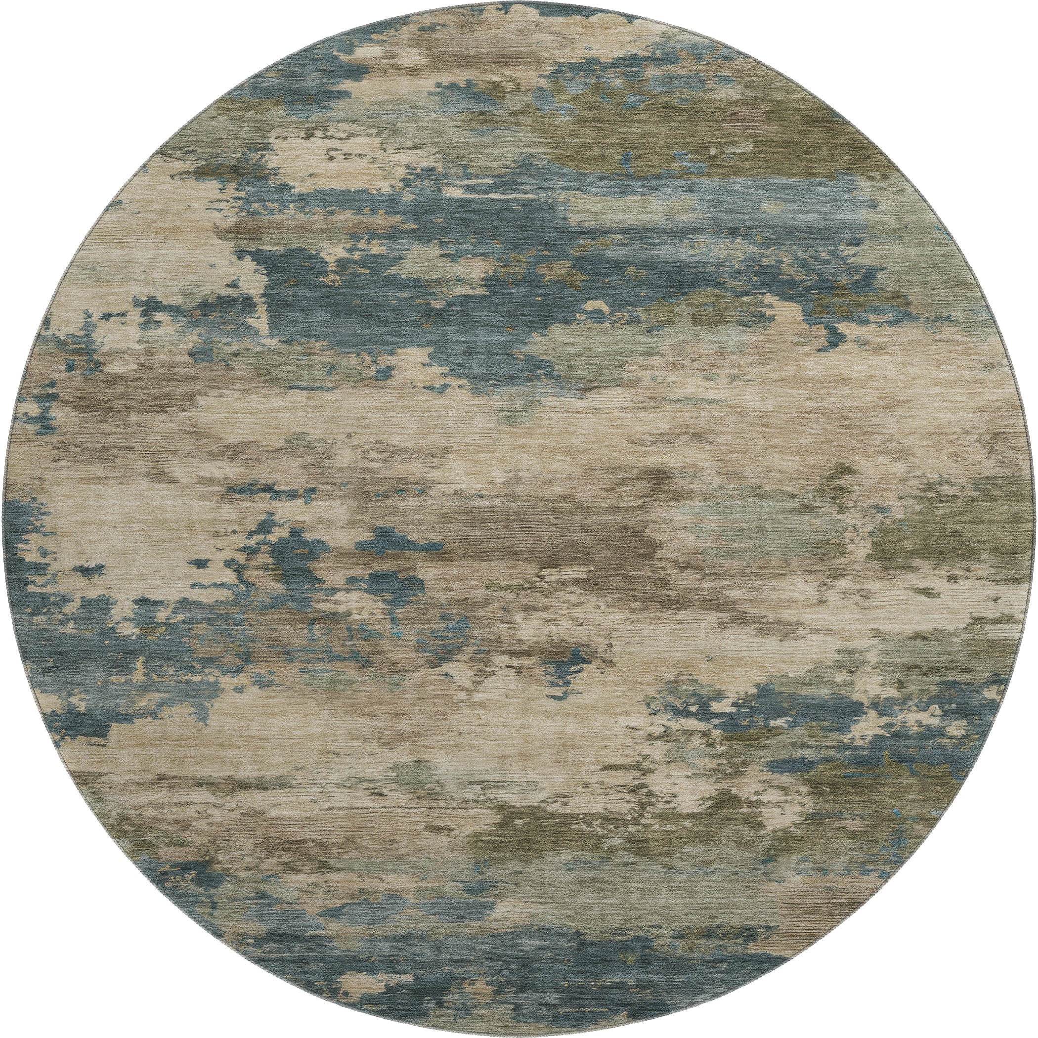 Seoul Machine Washable Transitional Teal Rug 8' x 8' #shape_Round