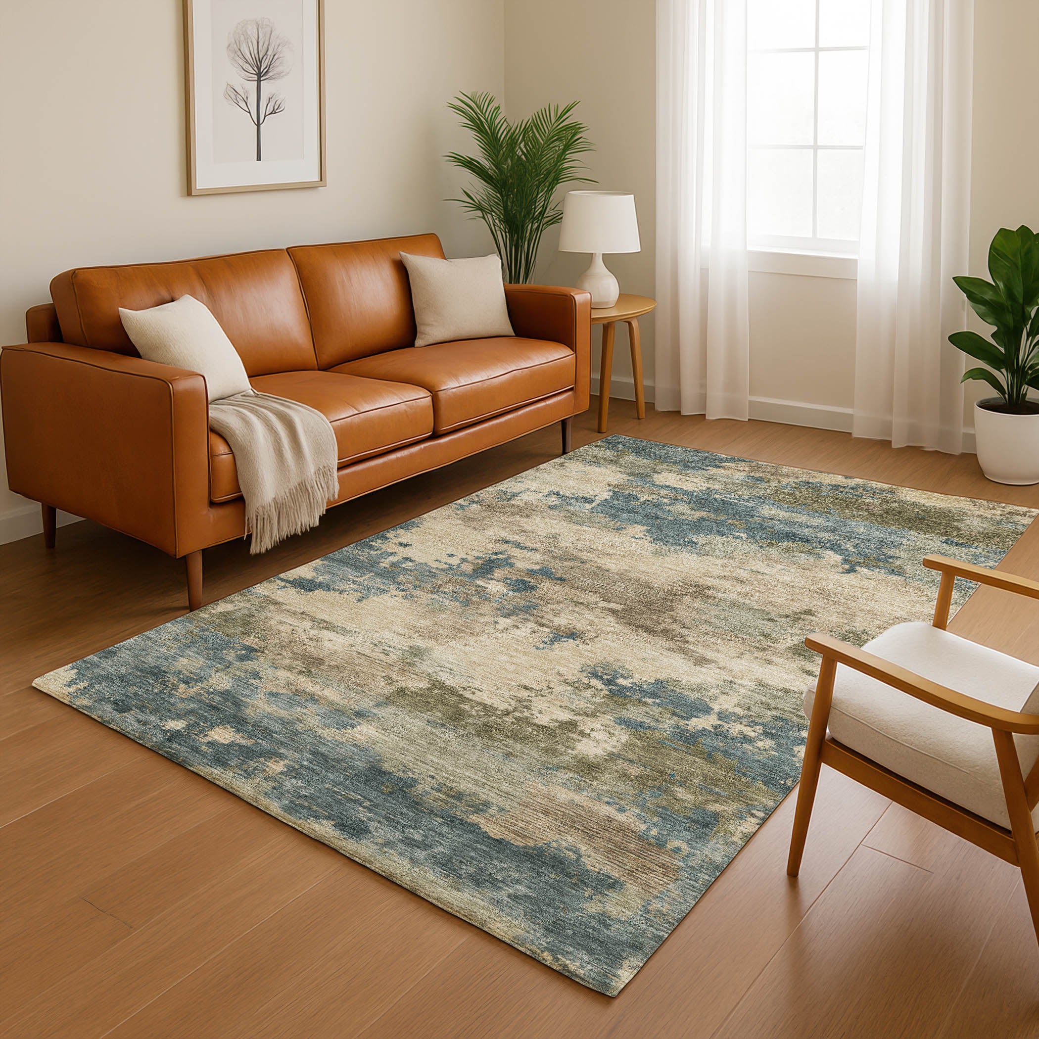Seoul Machine Washable Transitional Teal Rug 2'6" x 3'10" #shape_Rectangle