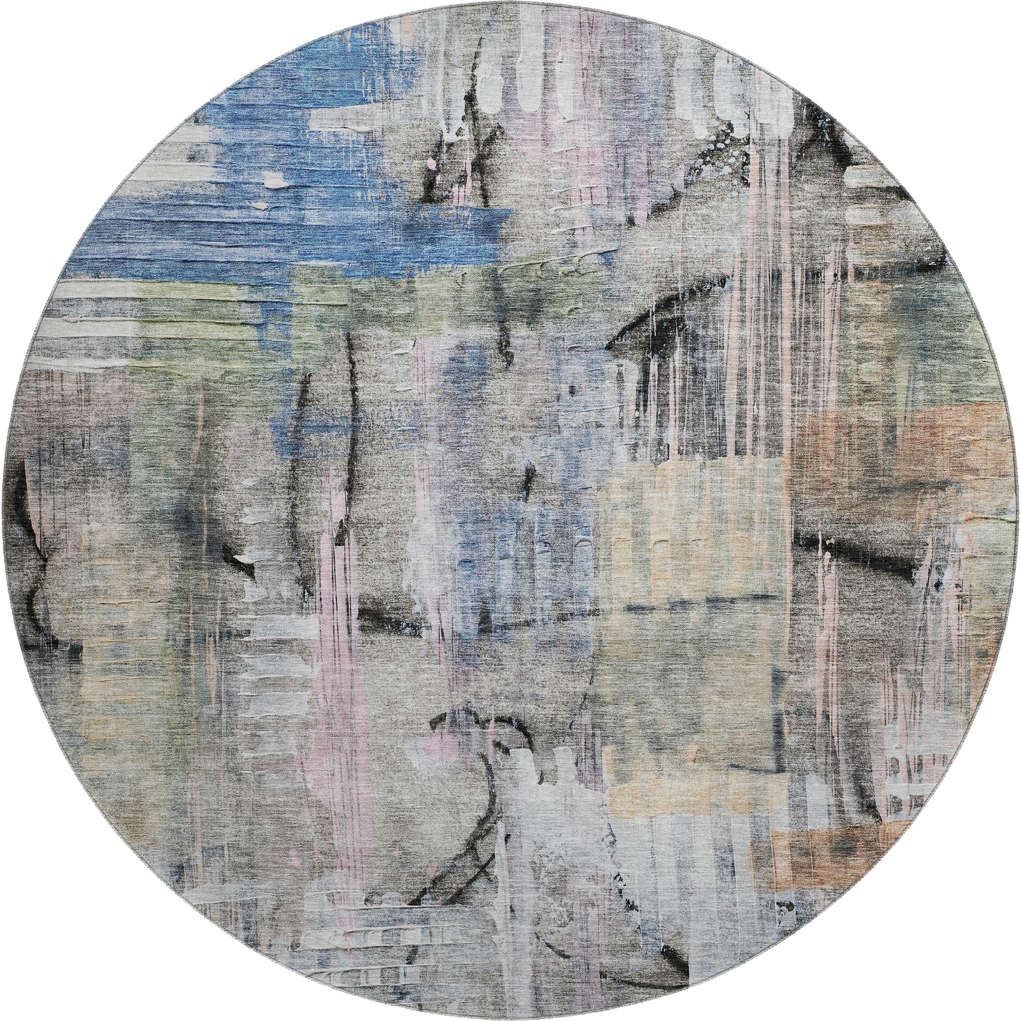 Hoi An Machine Washable Transitional Blue Rug 8' x 8' #shape_Round