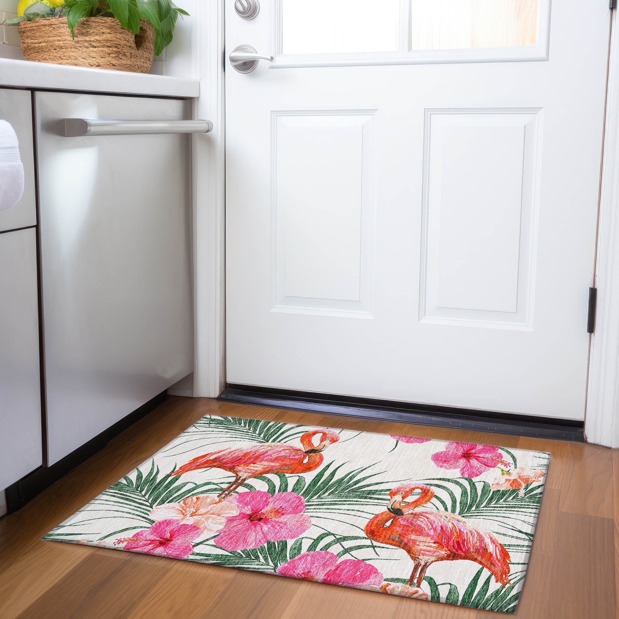 Lucerne Machine Washable Tropical Pink Ivory Rug 1'8" x 2'6" #shape_Rectangle