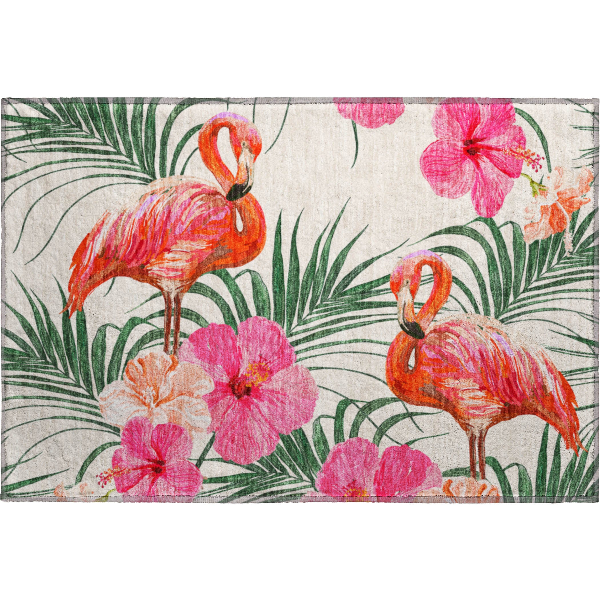 Lucerne Machine Washable Tropical Pink Ivory Rug 1'8" x 2'6" #shape_Rectangle
