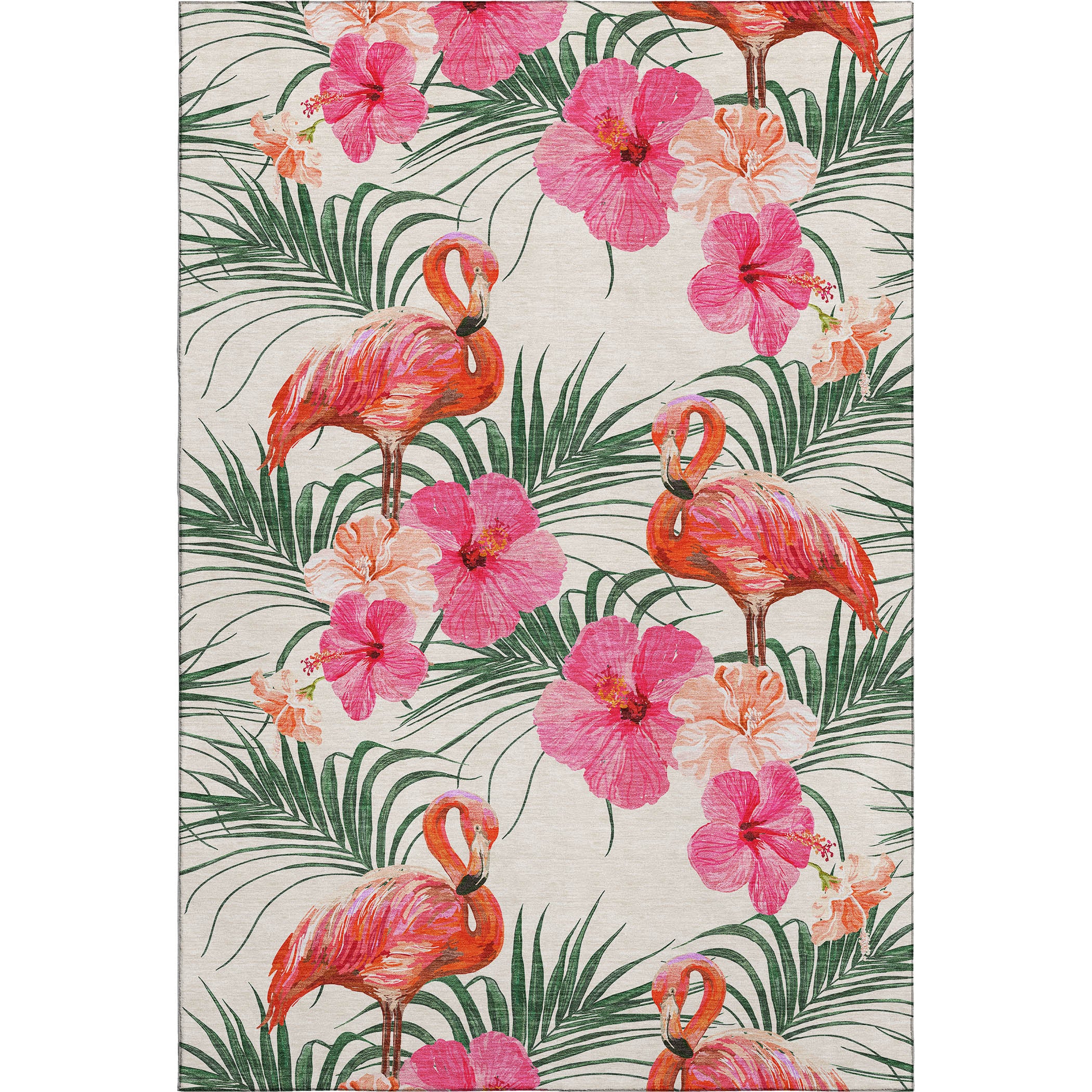 Lucerne Machine Washable Tropical Pink Ivory Rug 2'6" x 3'10" #shape_Rectangle