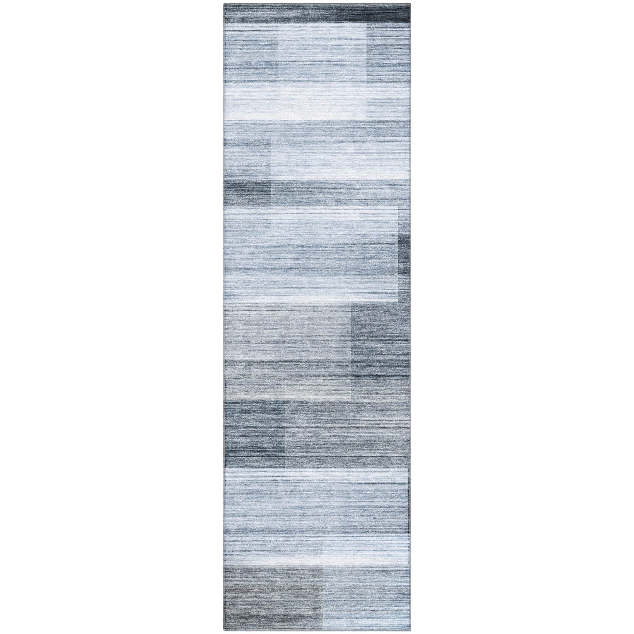 Prague Machine Washable Transitional Denim Blue Rug 2'3" x 7'6" #shape_Runner