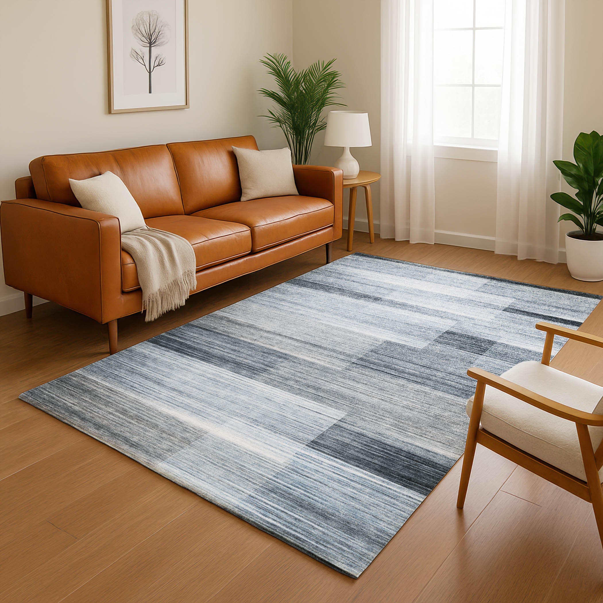 Prague Machine Washable Transitional Denim Blue Rug 2'6" x 3'10" #shape_Rectangle