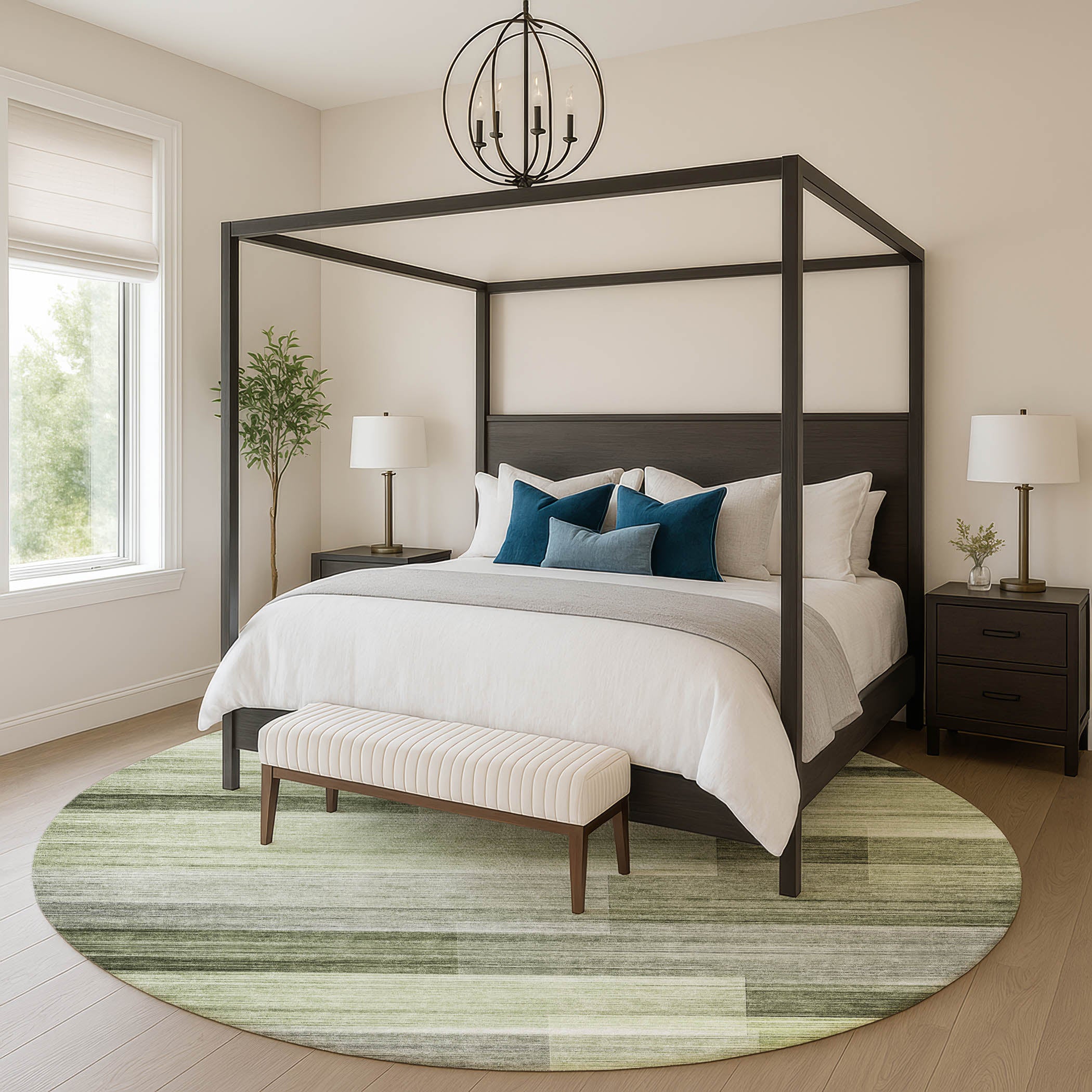 Prague Machine Washable Transitional Green Rug 8' x 8' #shape_Round