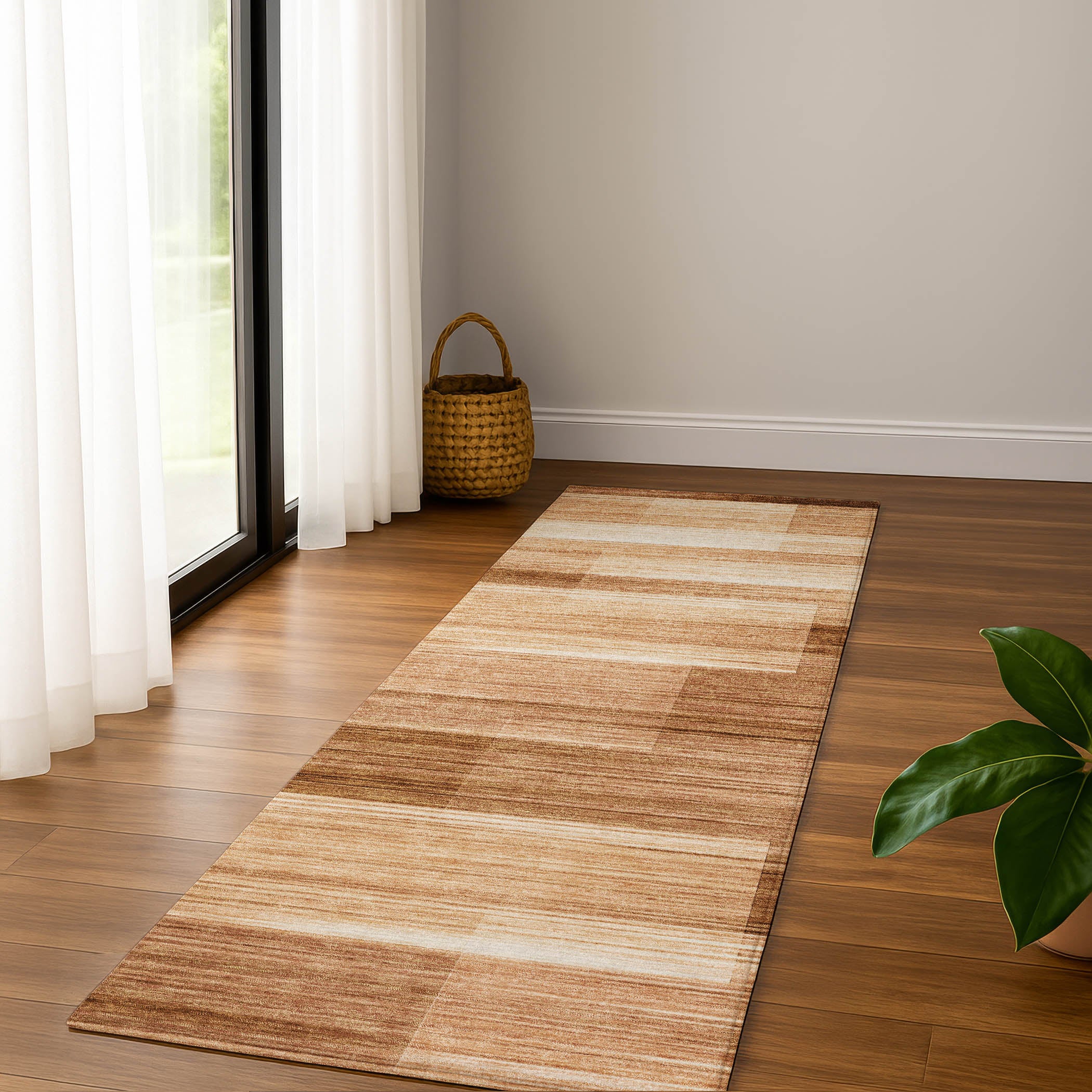 Prague Machine Washable Transitional Paprika Orange Rug 2'3" x 7'6" #shape_Runner
