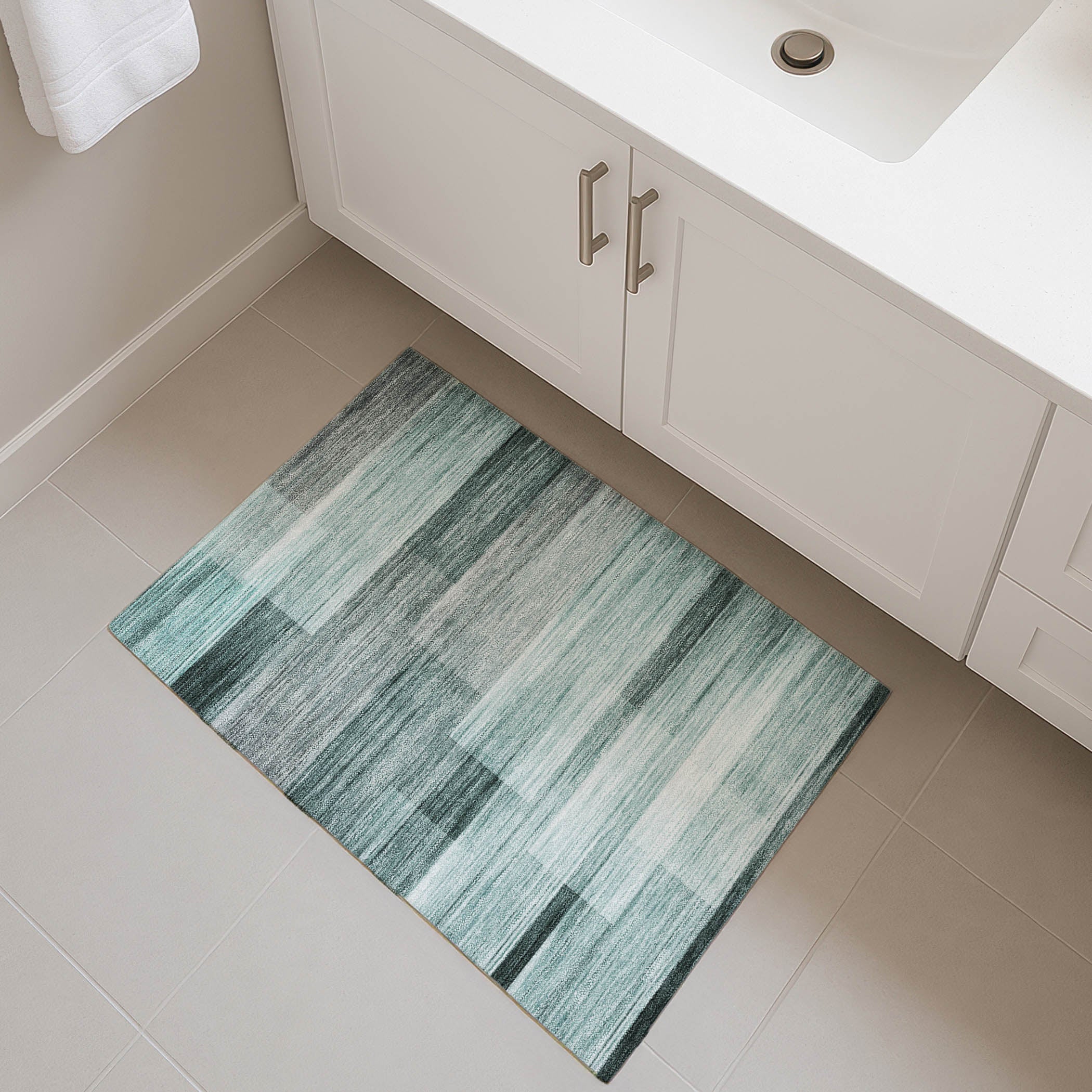 Prague Machine Washable Transitional Teal Rug 1'8" x 2'6" #shape_Rectangle