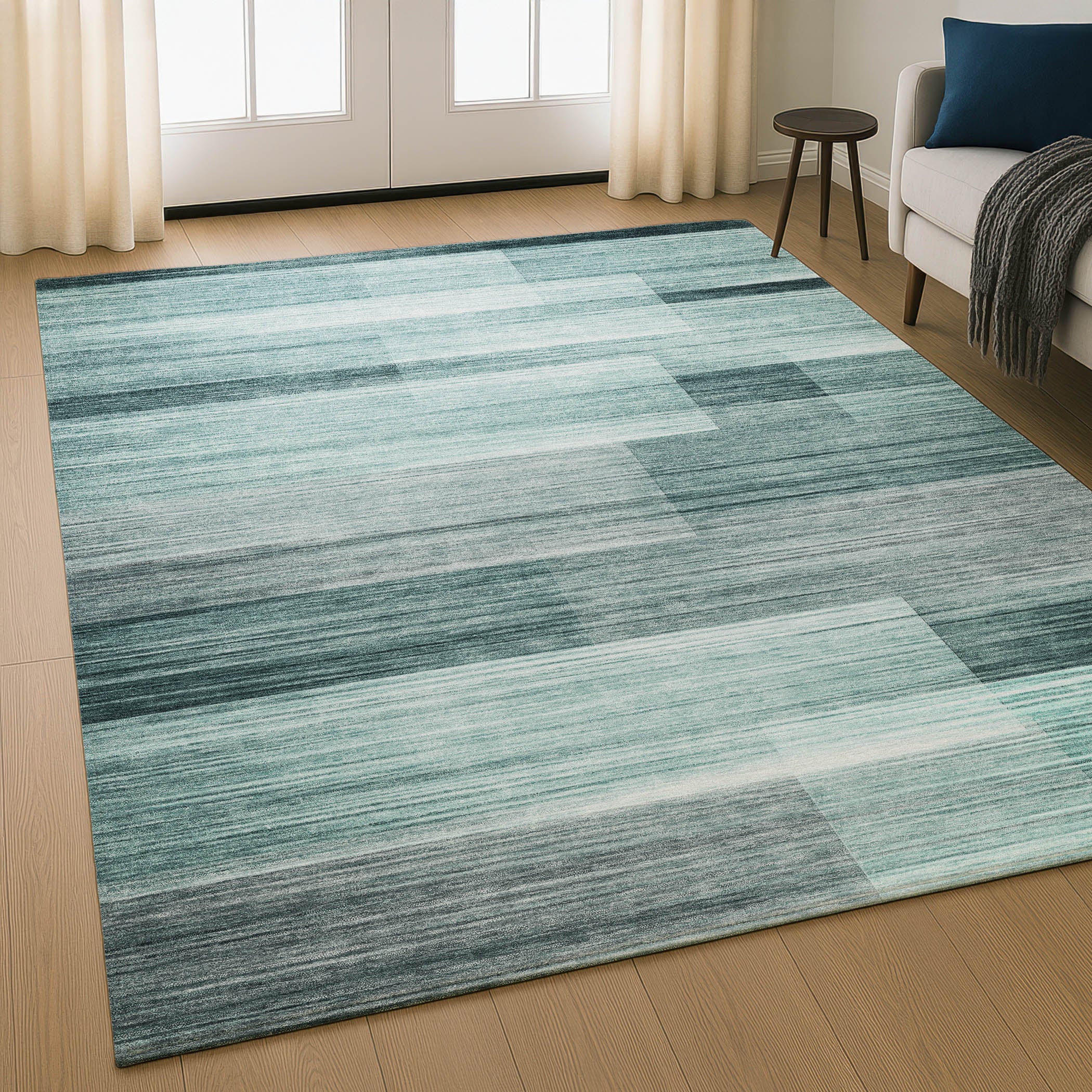 Prague Machine Washable Transitional Teal Rug 2'6" x 3'10" #shape_Rectangle