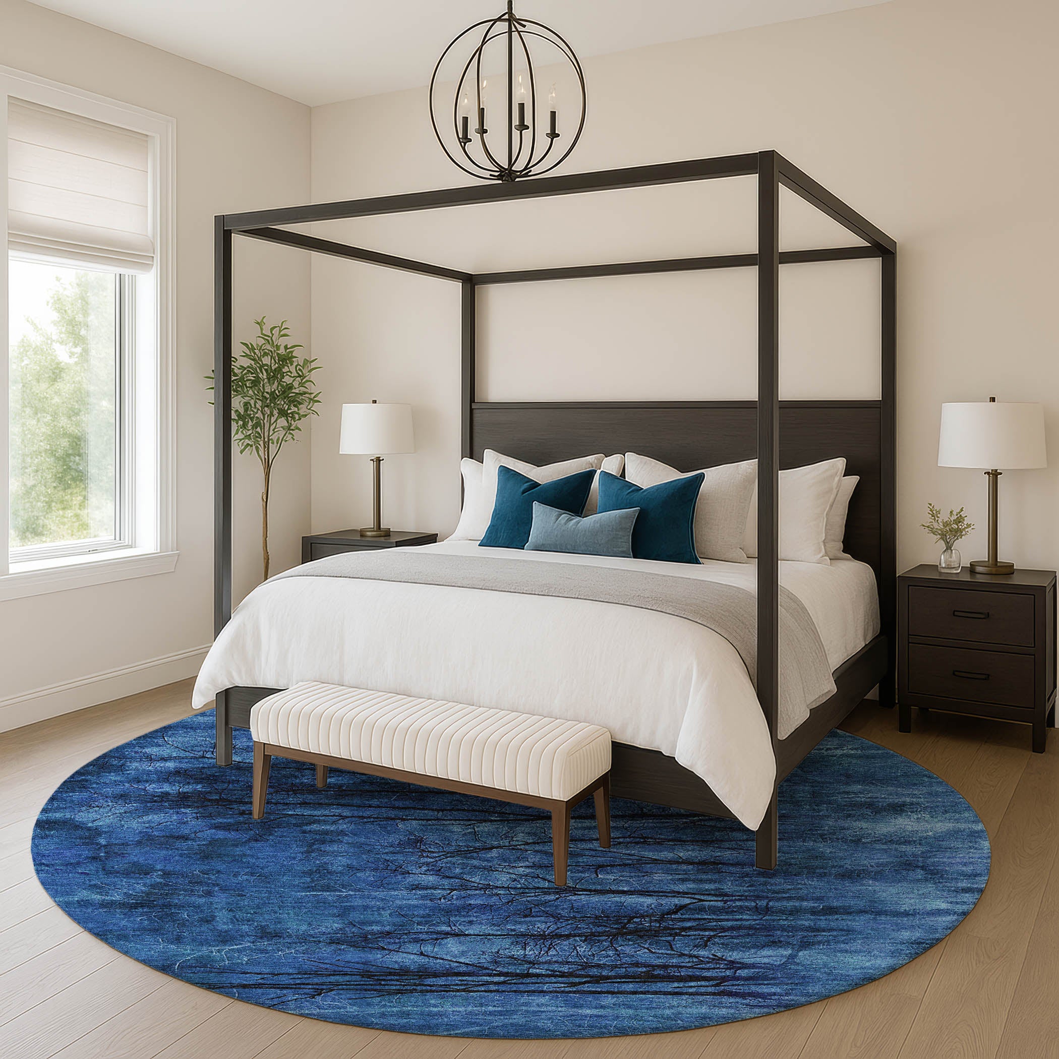 Colombo Machine Washable Transitional Blue Rug 8' x 8' #shape_Round