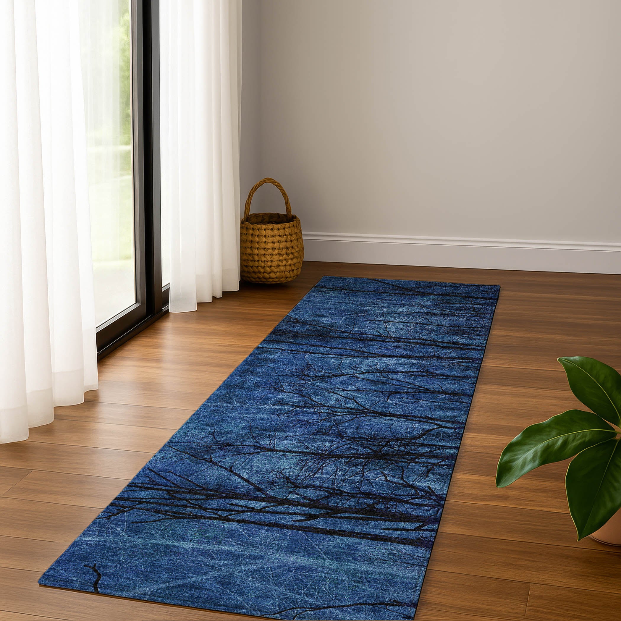 Colombo Machine Washable Transitional Blue Rug 2'3" x 7'6" #shape_Runner