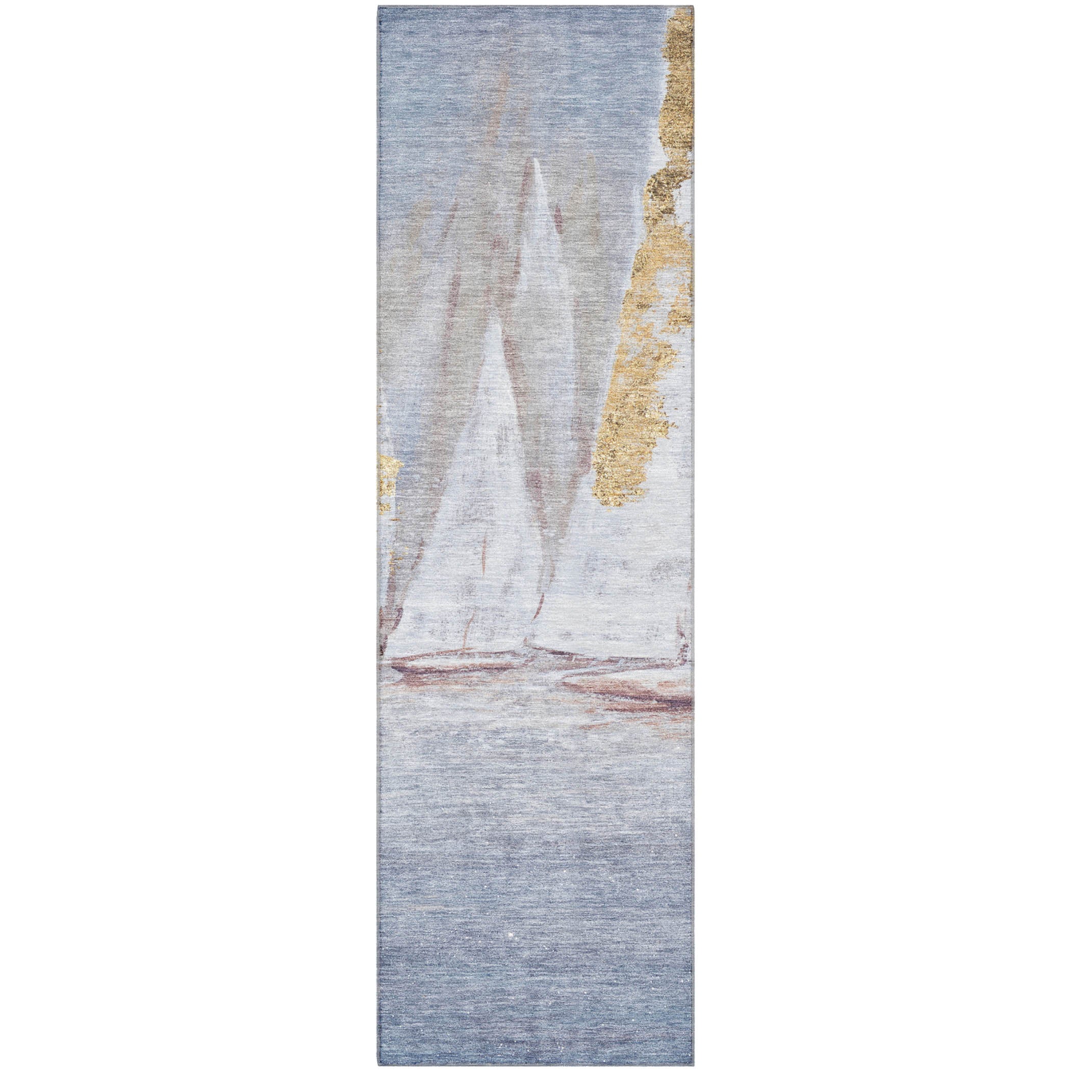 Cairo Machine Washable Transitional Blue Rug 2'3" x 7'6" #shape_Runner