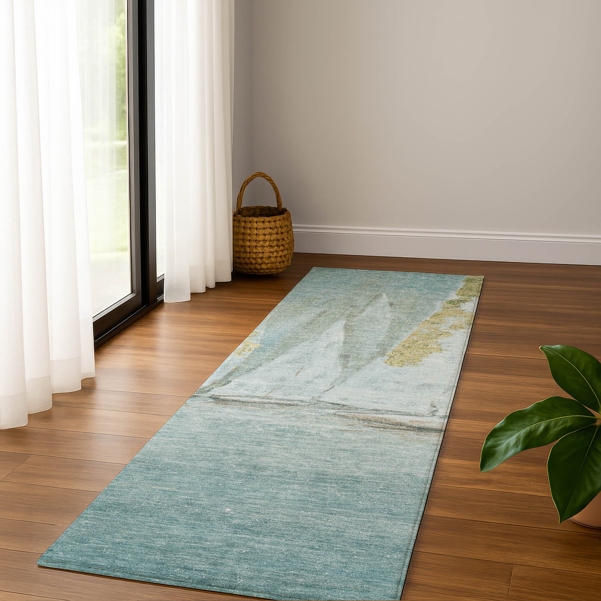 Cairo Machine Washable Transitional Teal Rug 2'3" x 7'6" #shape_Runner
