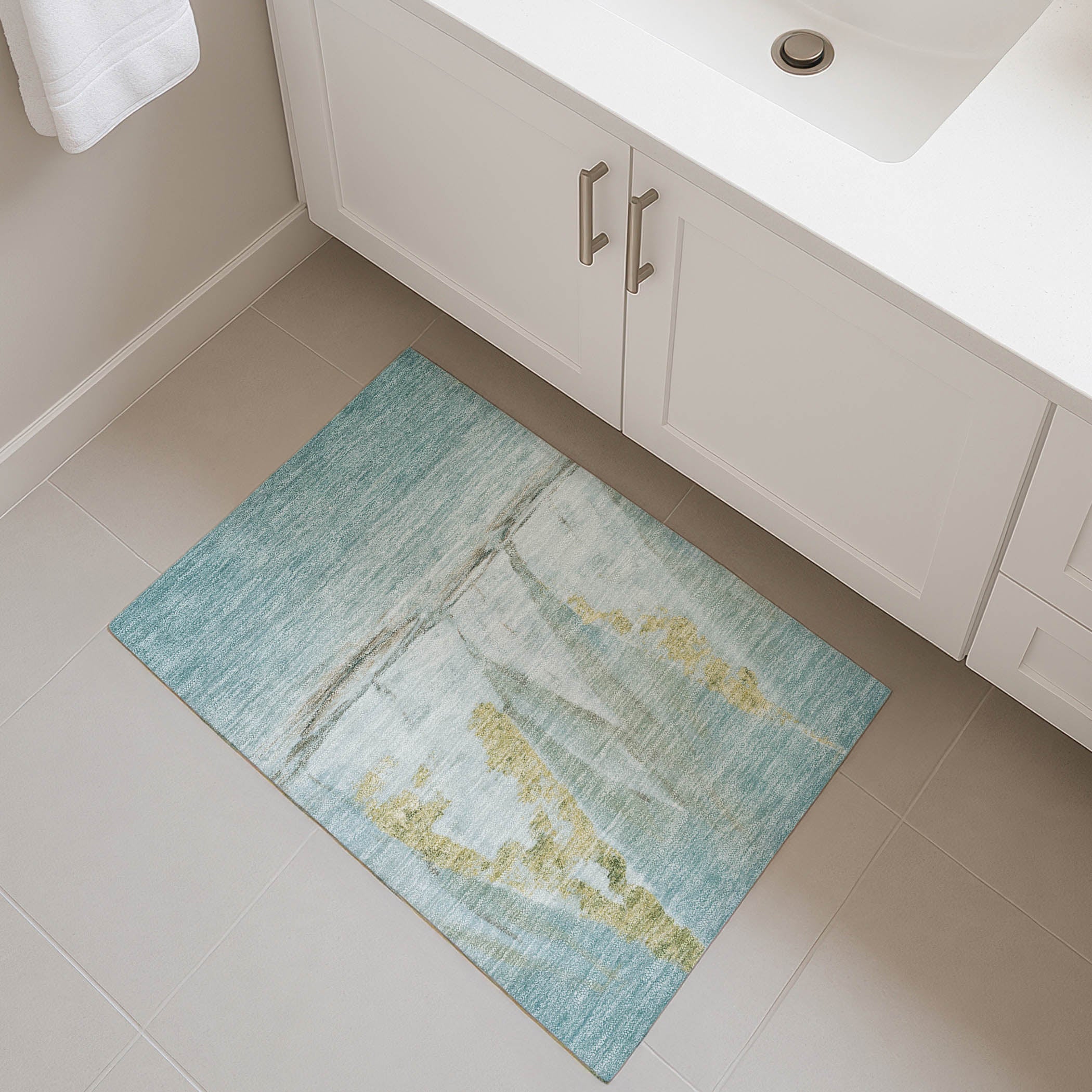 Cairo Machine Washable Transitional Teal Rug 1'8" x 2'6" #shape_Rectangle