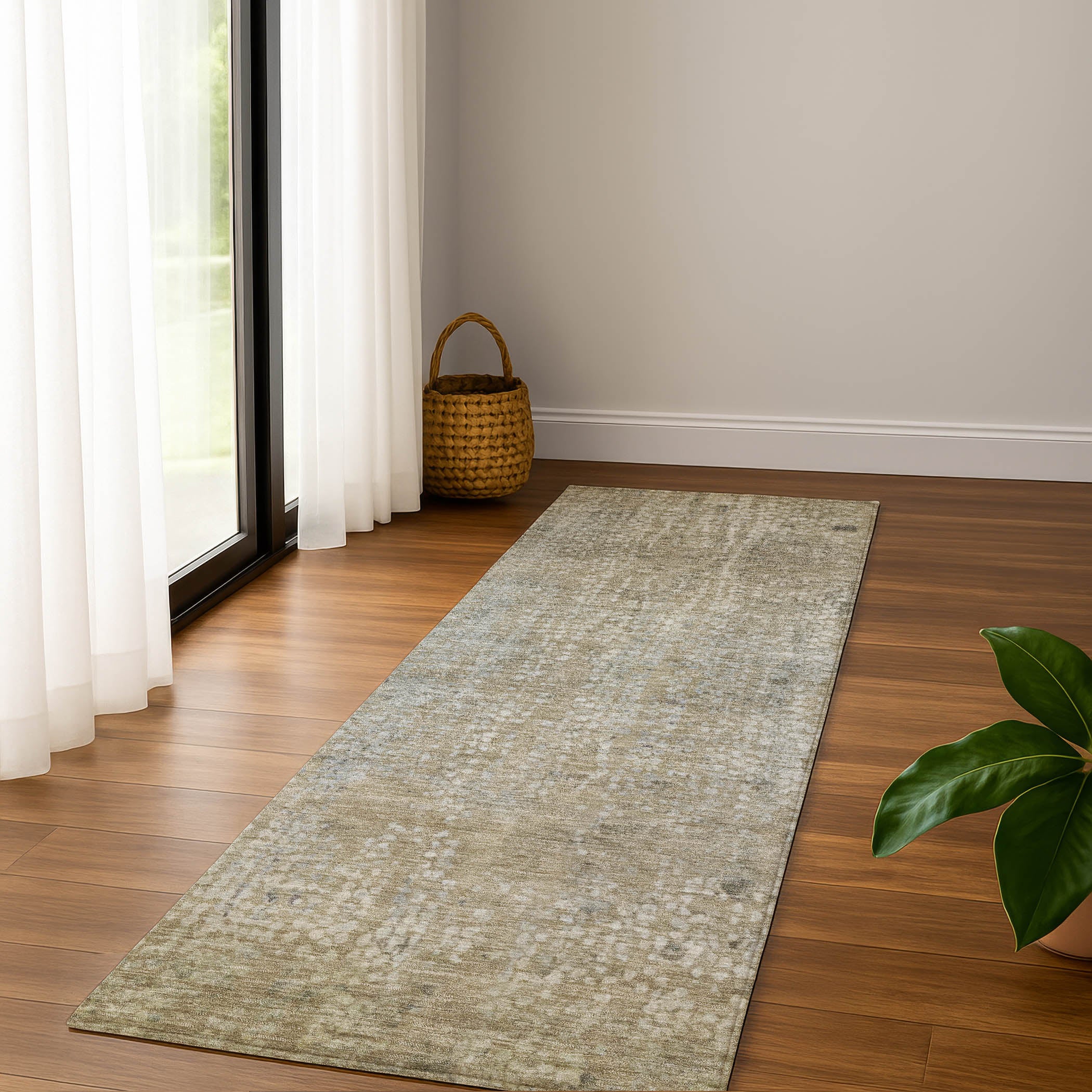 Baku Machine Washable Transitional Beige Brown Rug 2'3" x 7'6" #shape_Runner