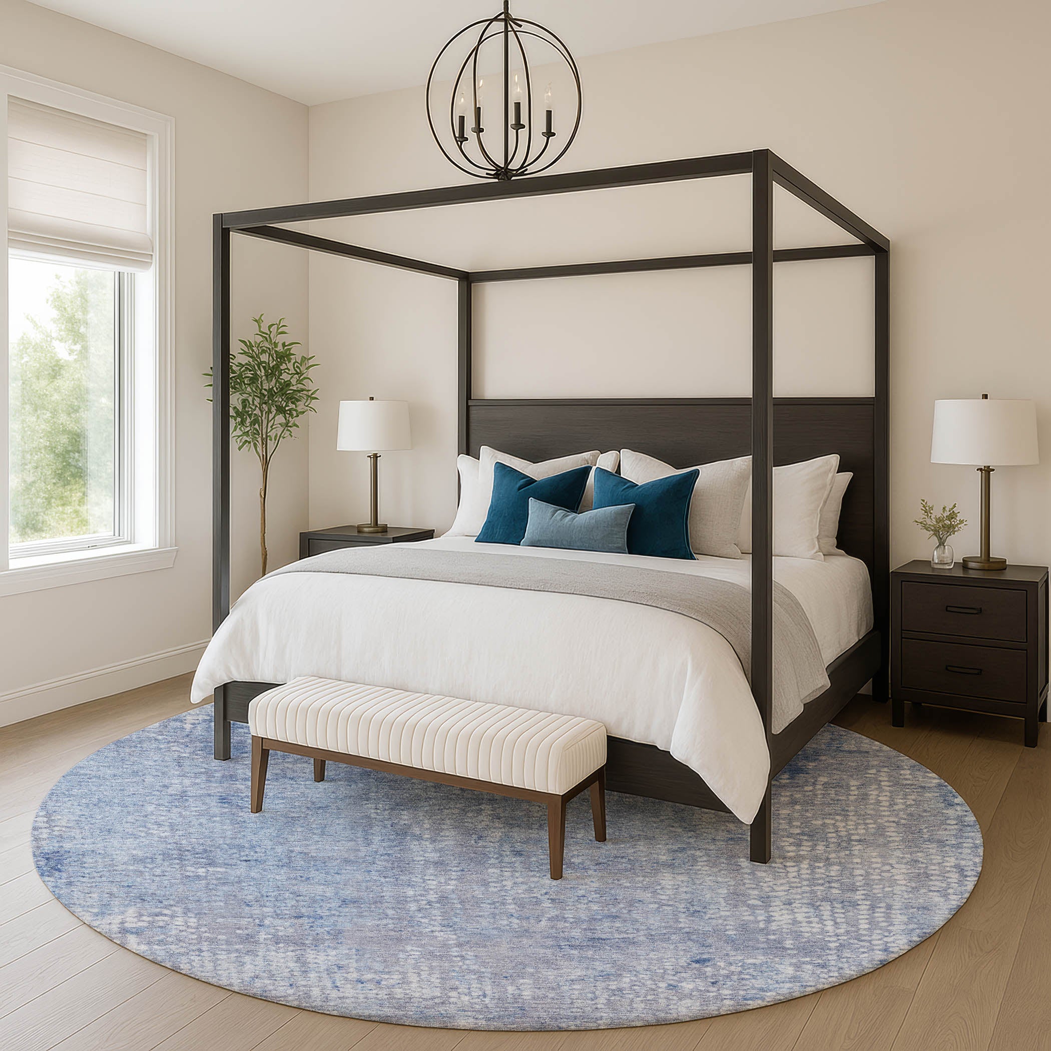 Baku Machine Washable Transitional Blue Rug 8' x 8' #shape_Round
