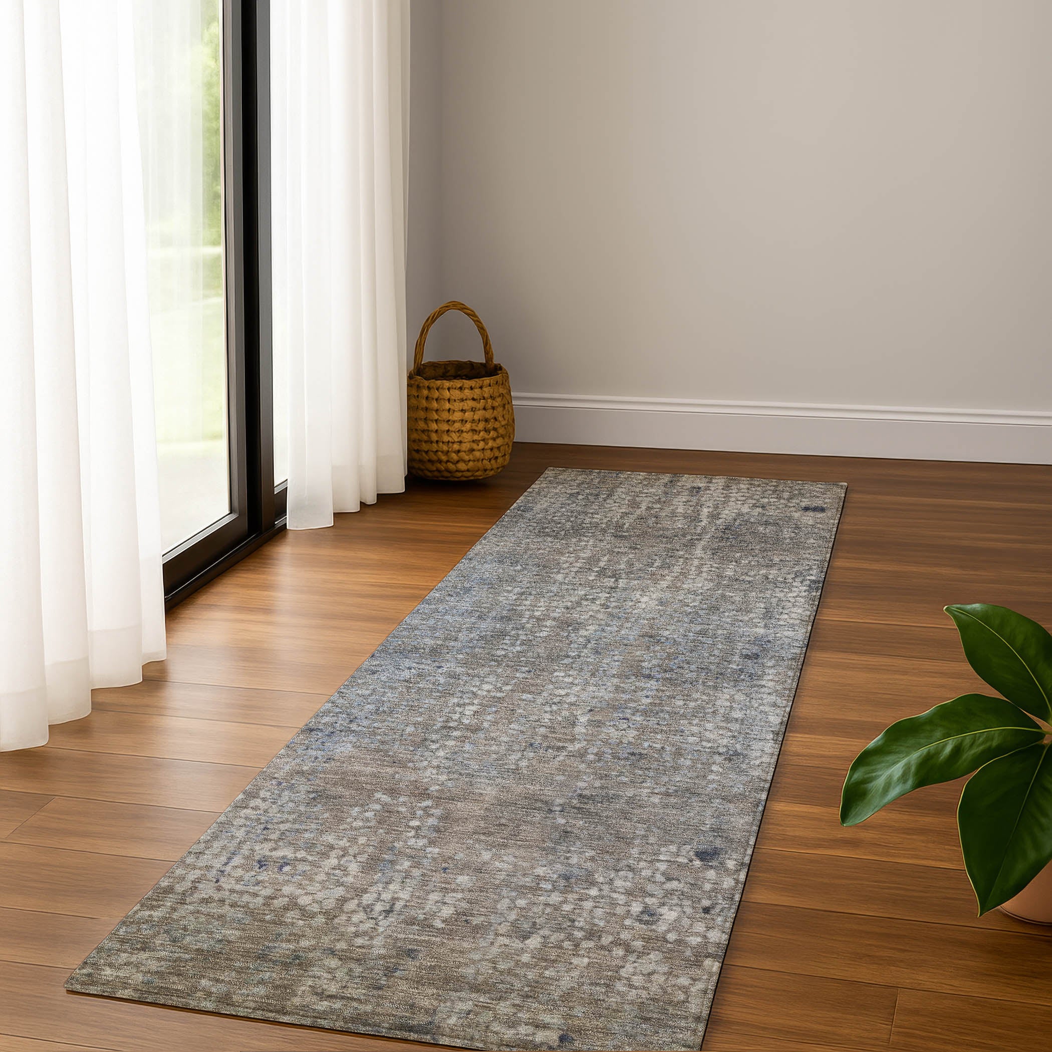 Baku Machine Washable Transitional Taupe Brown Rug 2'3" x 7'6" #shape_Runner