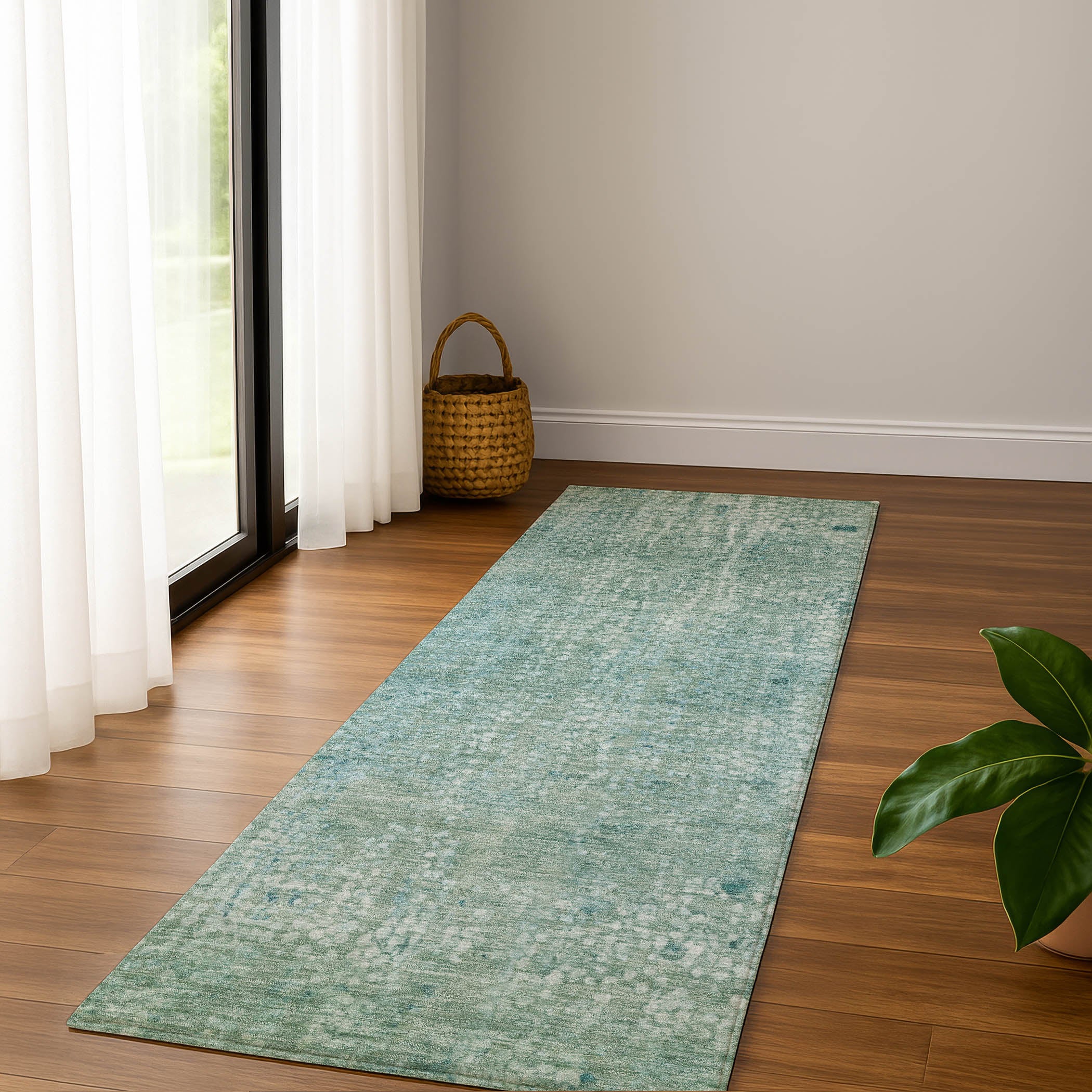 Baku Machine Washable Transitional Teal Rug 2'3" x 7'6" #shape_Runner