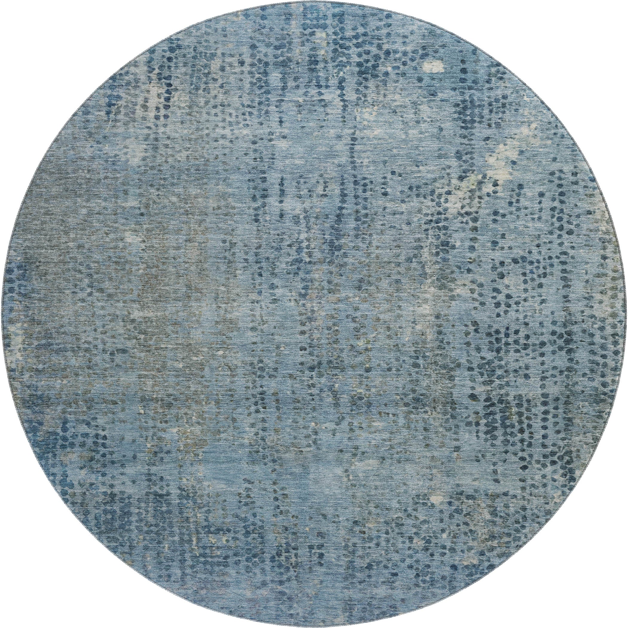 Prague Machine Washable Transitional Blue Rug 8' x 8' #shape_Round