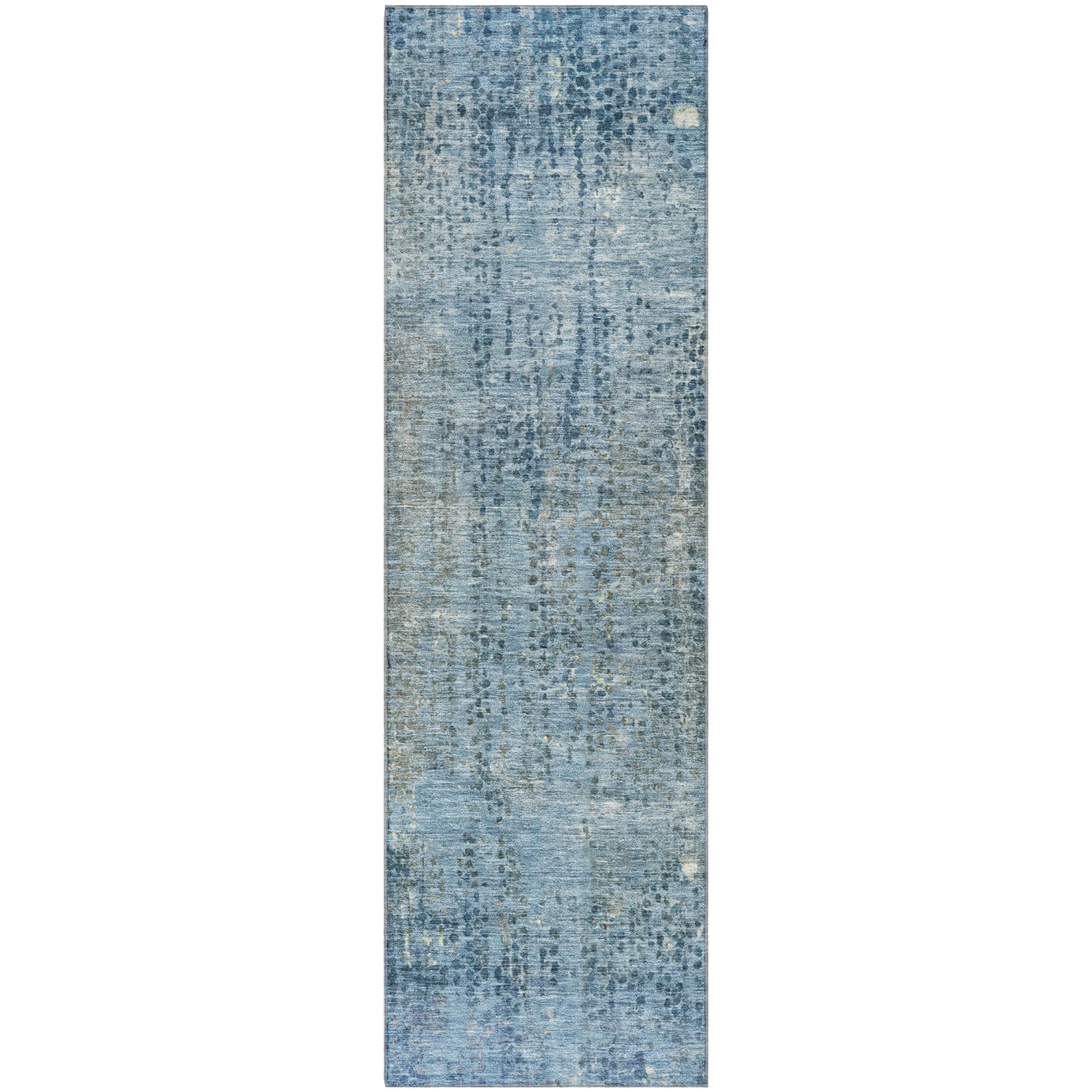 Prague Machine Washable Transitional Blue Rug 2'3" x 7'6" #shape_Runner
