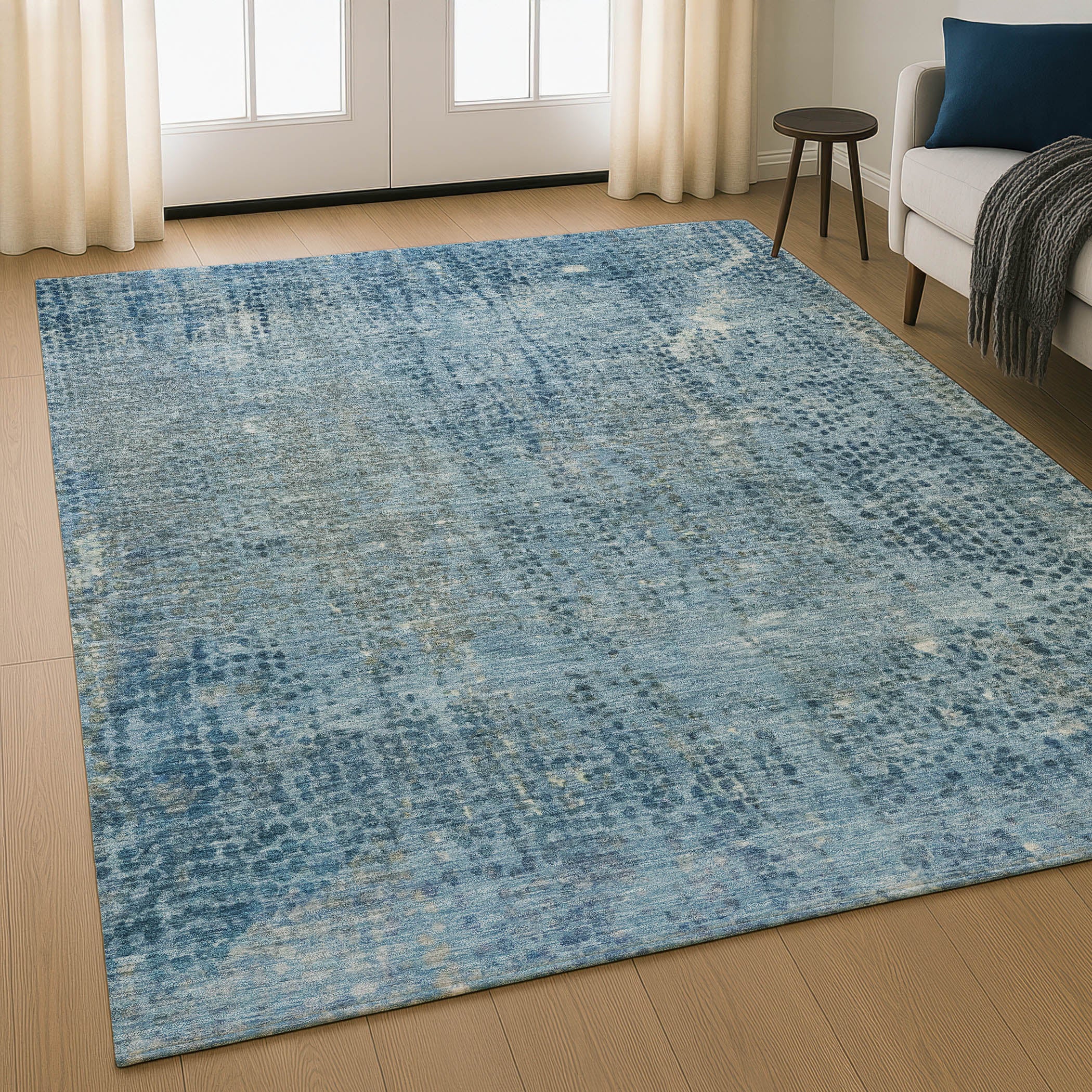 Prague Machine Washable Transitional Blue Rug 2'6" x 3'10" #shape_Rectangle